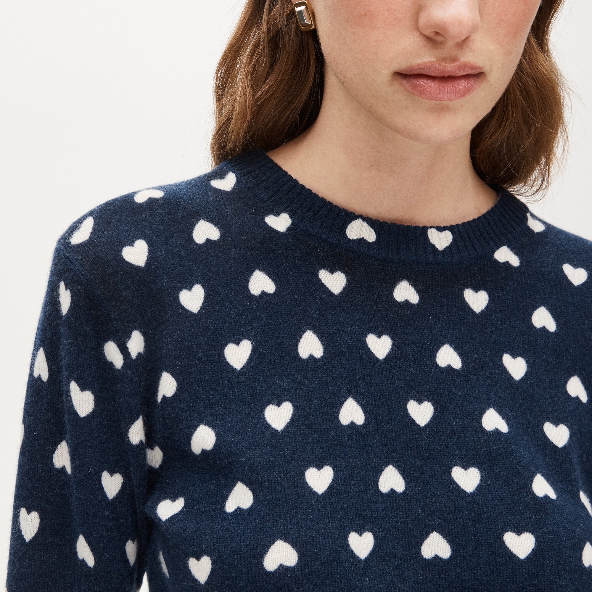 Cashmere classic-fit crewneck sweater in heart print