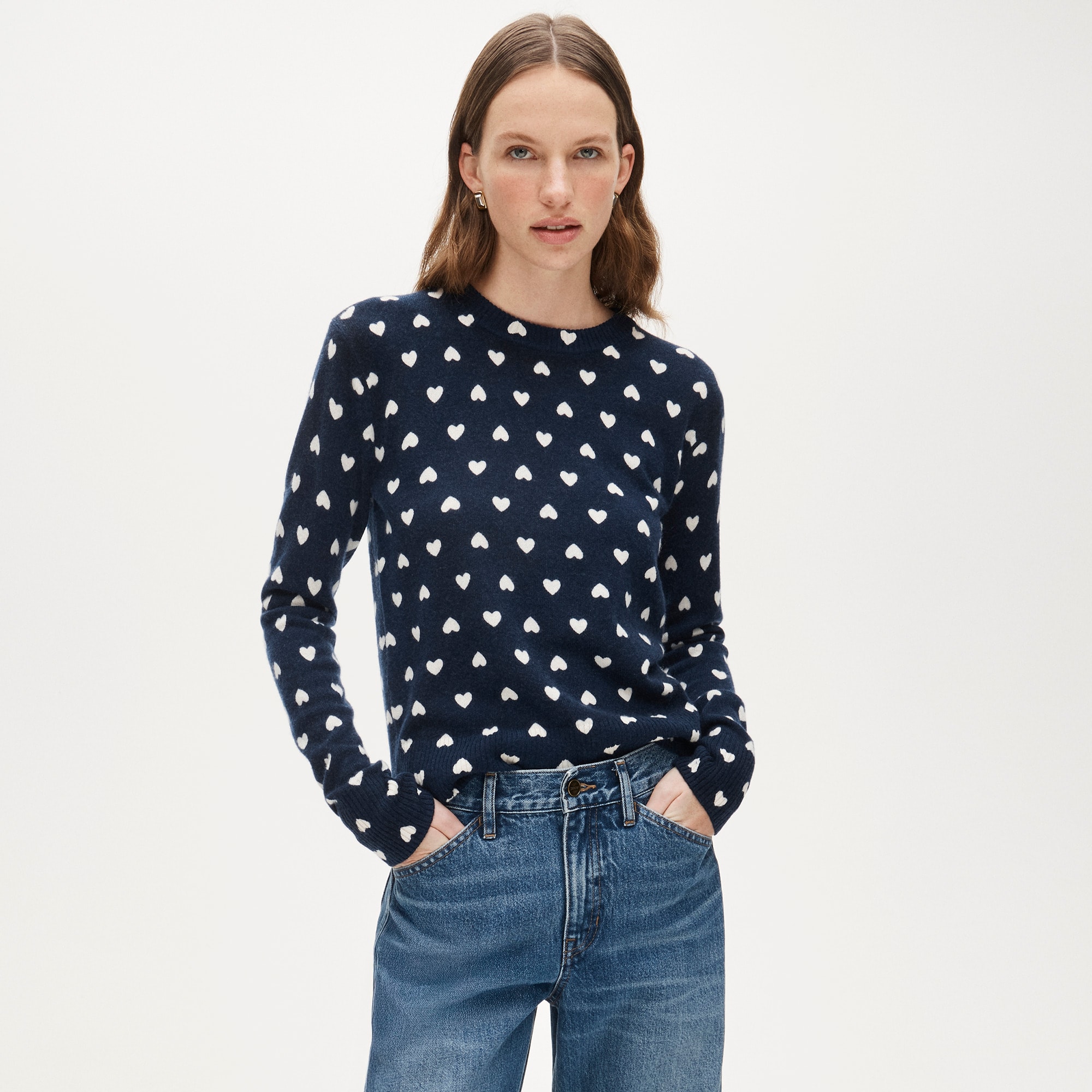  Cashmere classic-fit crewneck sweater in heart print