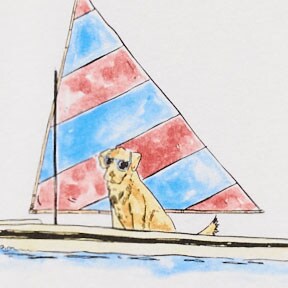 Vintage-wash cotton graphic T-shirt WHITE BOATING DOG