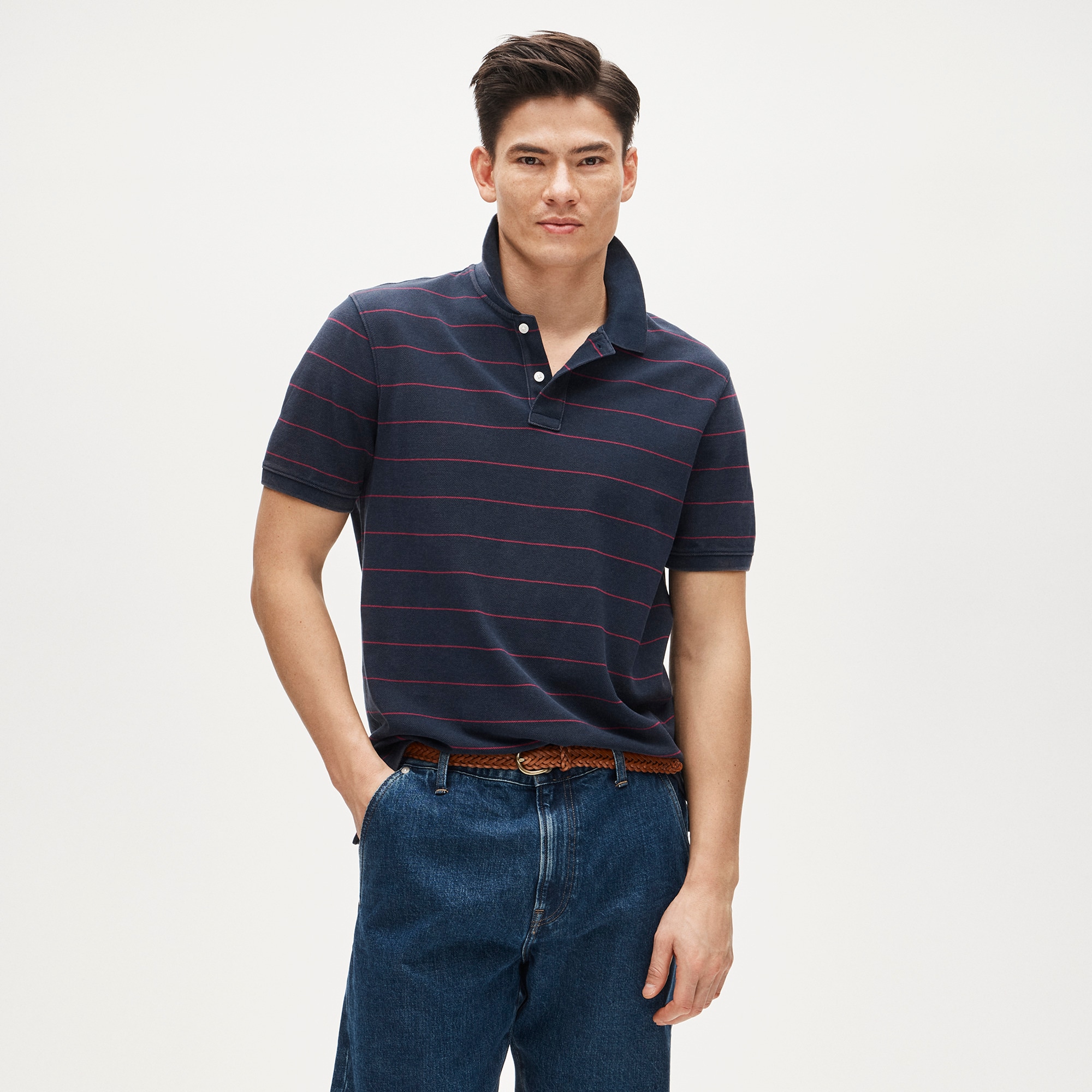 Washed piqué polo shirt in stripe