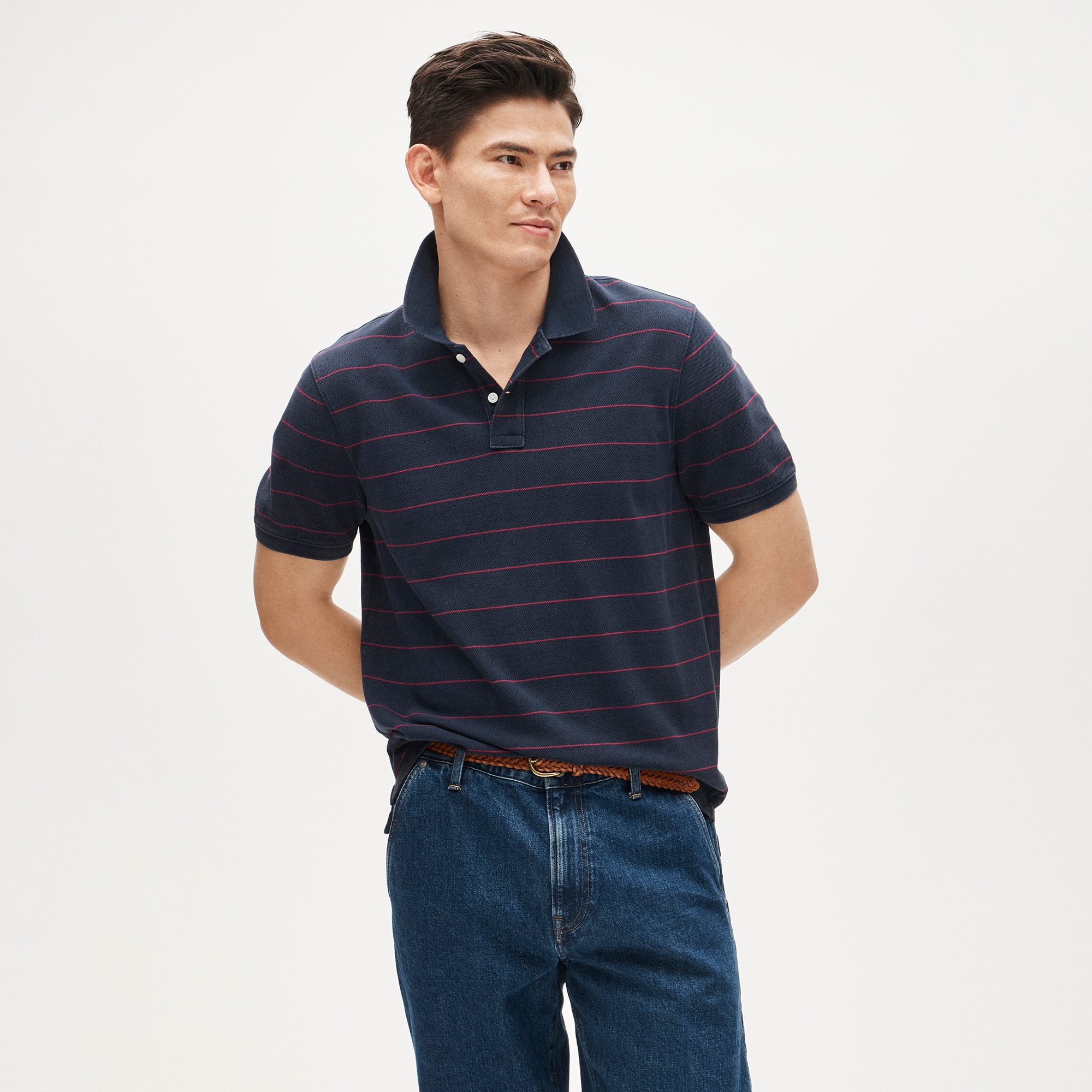 Washed Piqué Polo Shirt In Stripe For Men | J.Crew