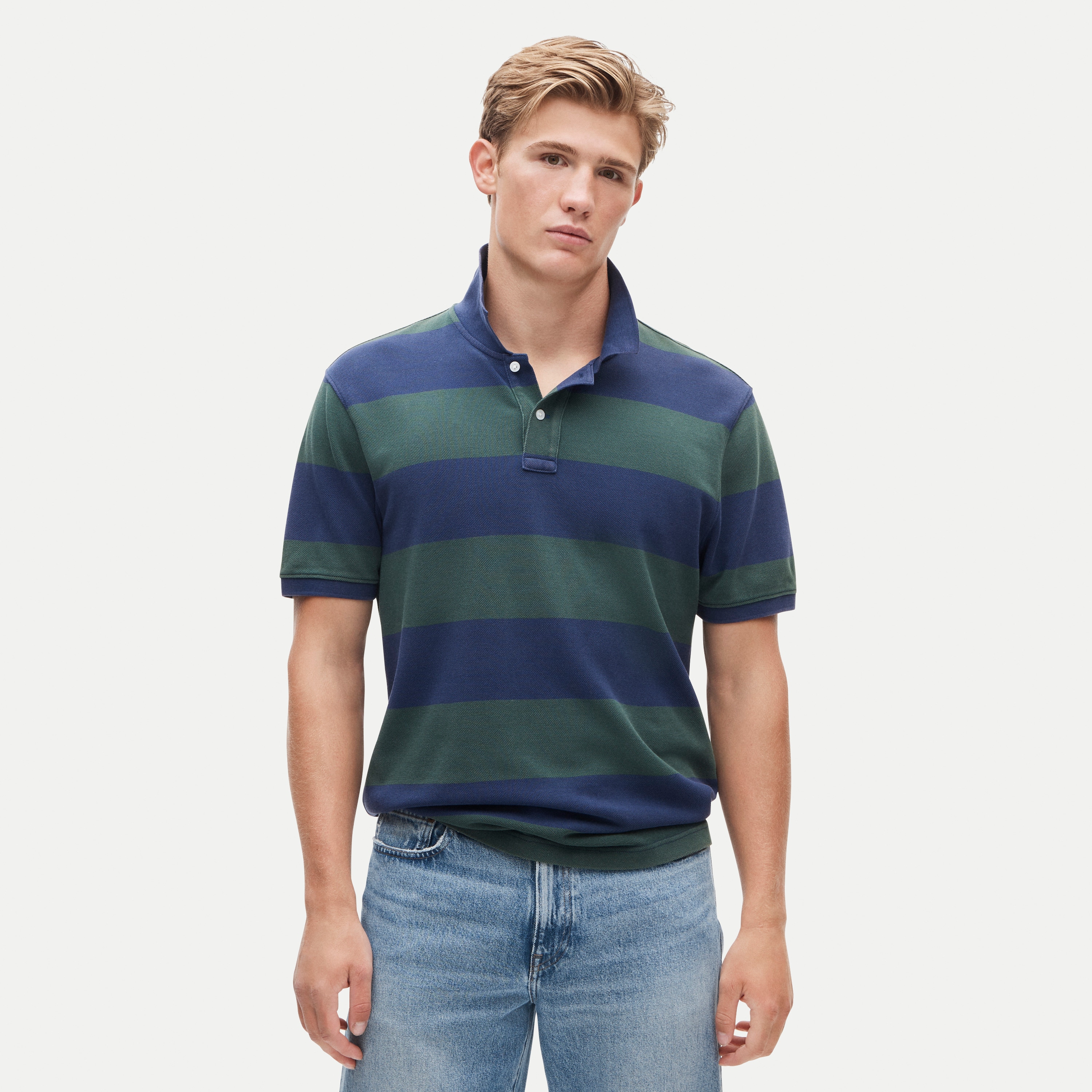 Washed piqué polo shirt in stripe