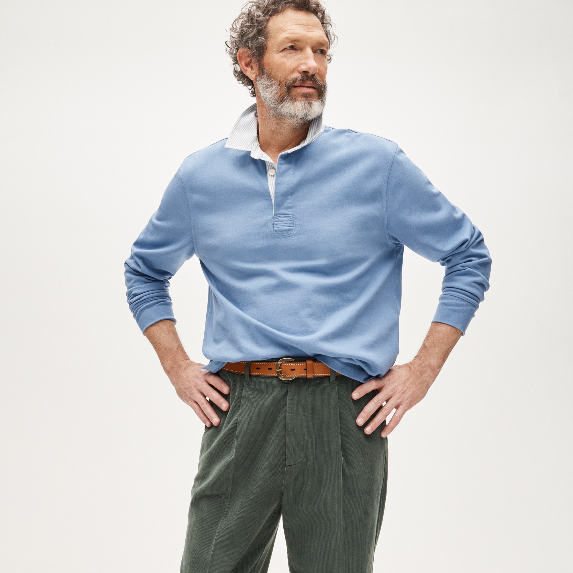 mens Rugby shirt with striped oxford collar