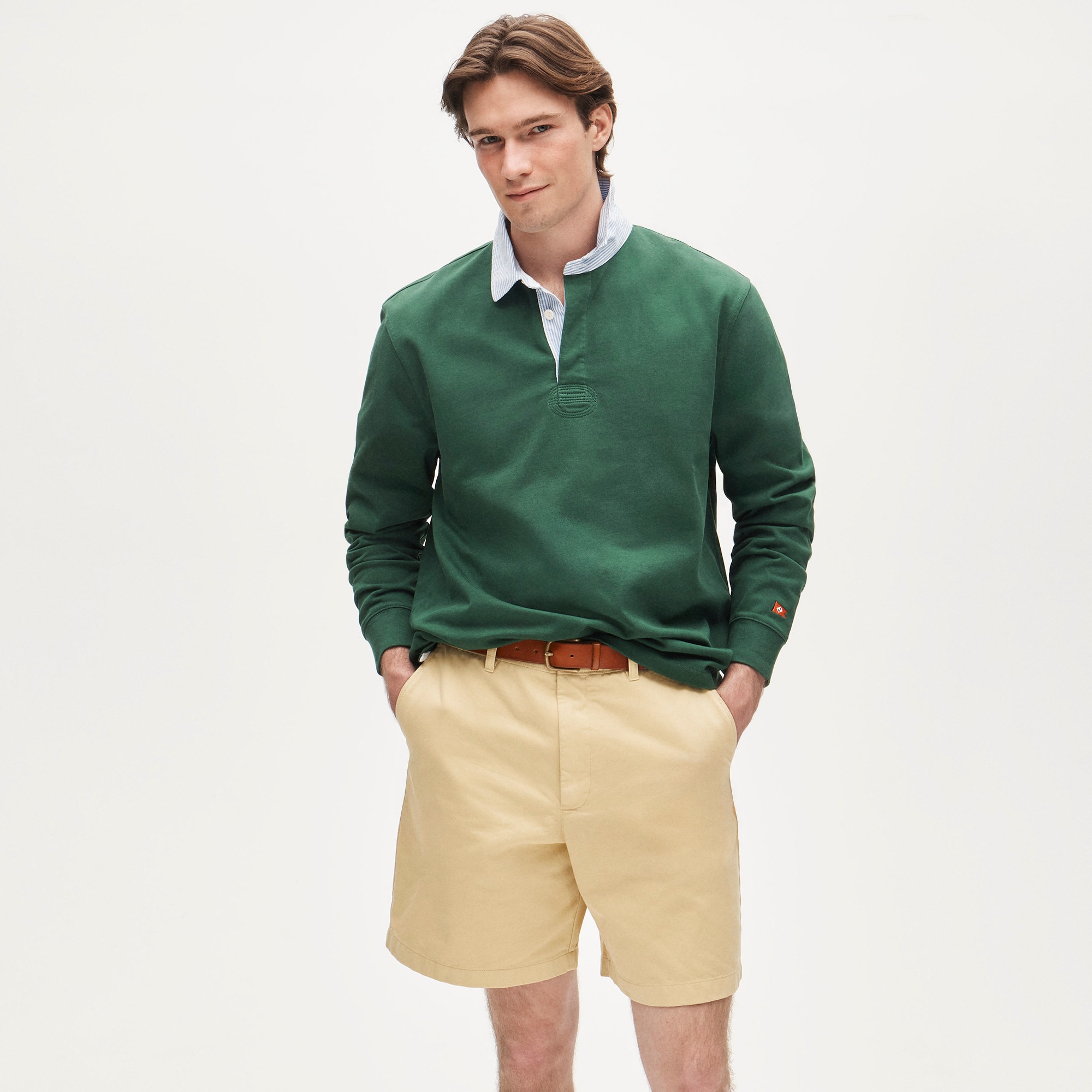 Rugby shirt with striped oxford collar