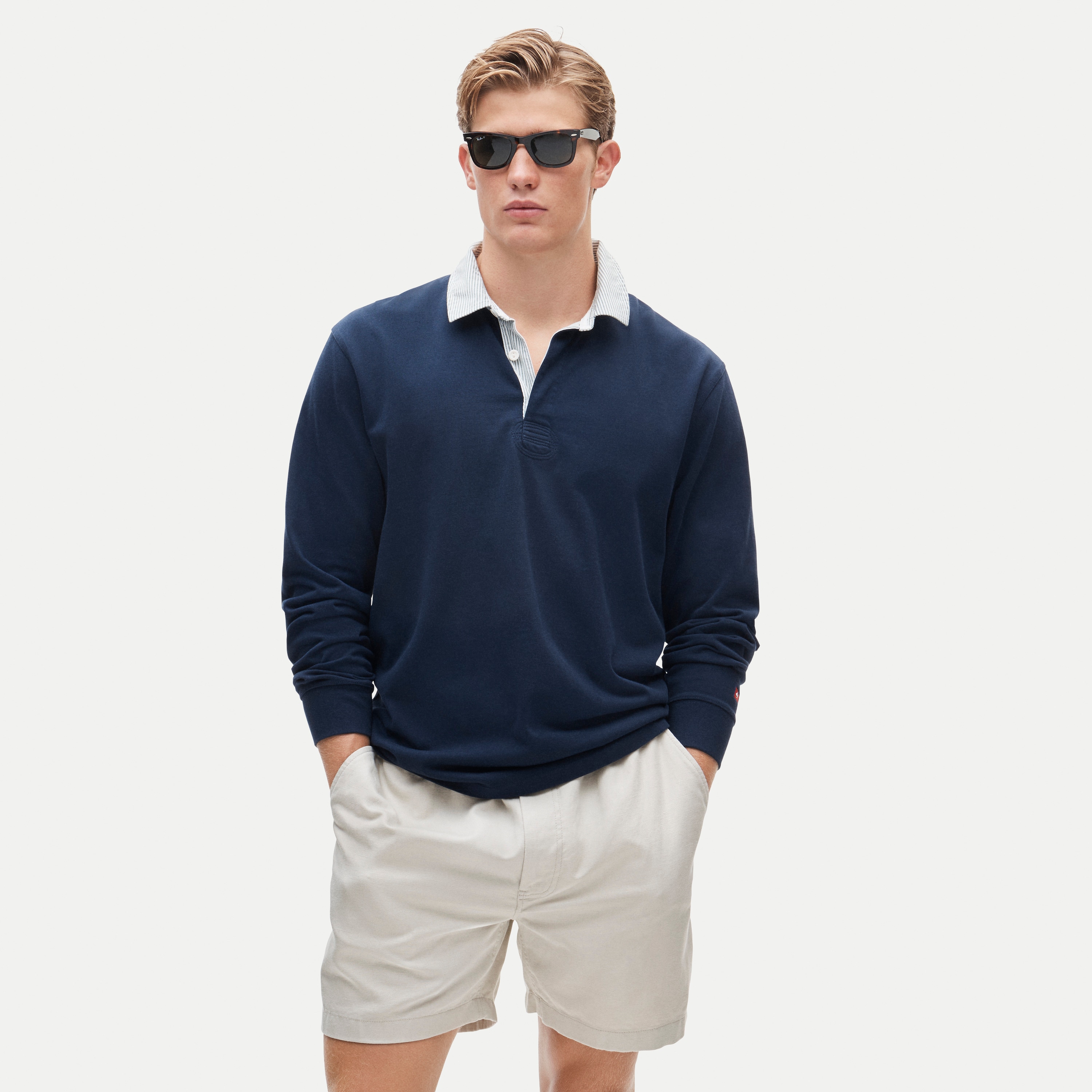 Rugby shirt with striped oxford collar