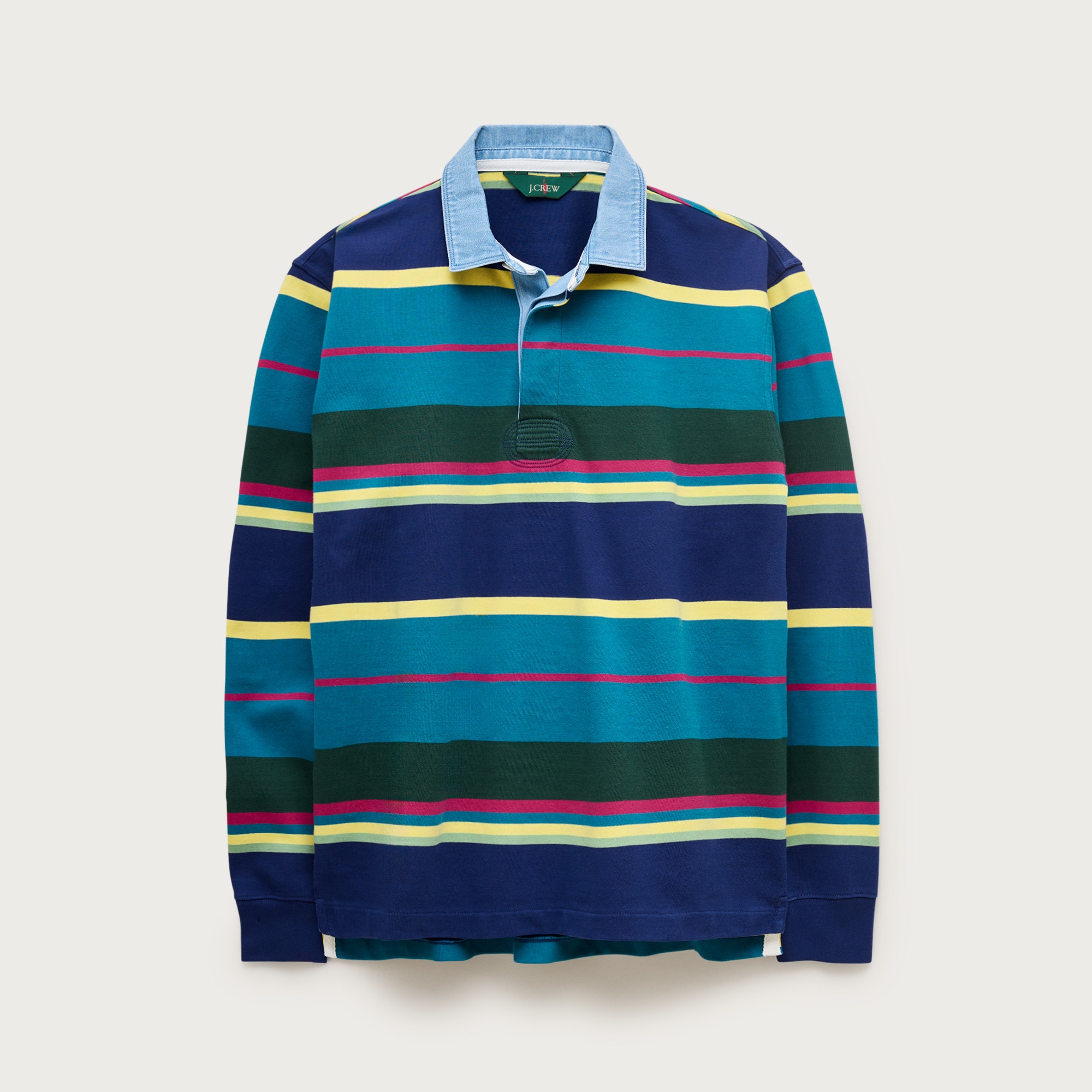 Rugby Shirt In Stripe With Denim Collar For Men | J.Crew