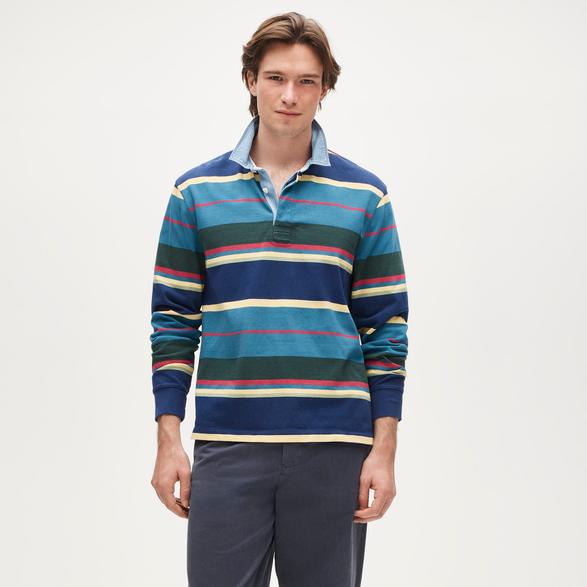 Rugby shirt in stripe with denim collar
