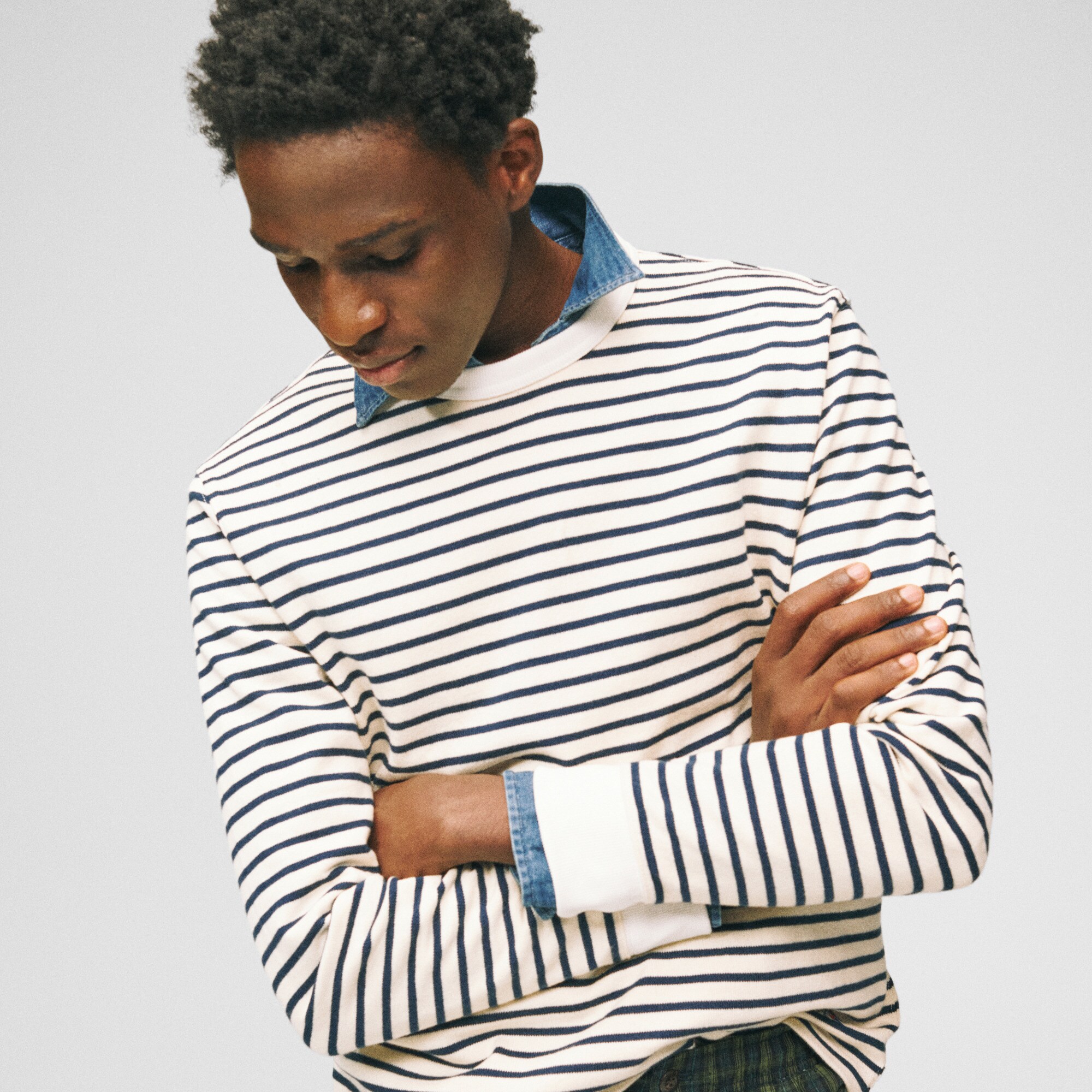 Long-sleeve crewneck in striped maritime jersey