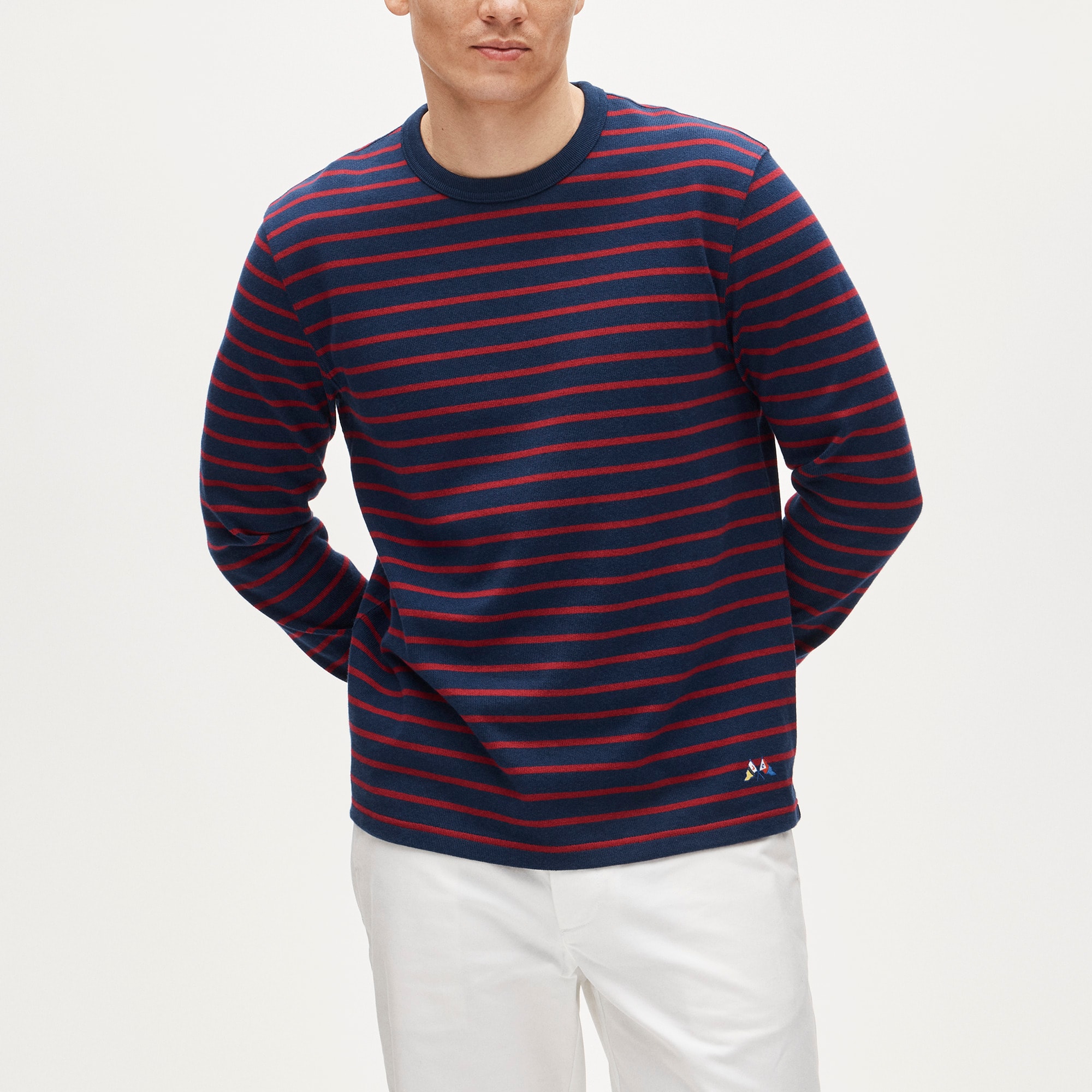 Long-sleeve crewneck in striped maritime jersey