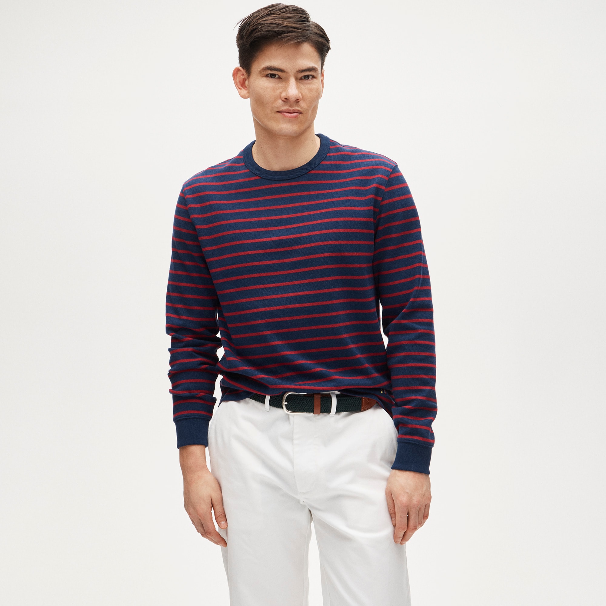 Long-sleeve crewneck in striped maritime jersey