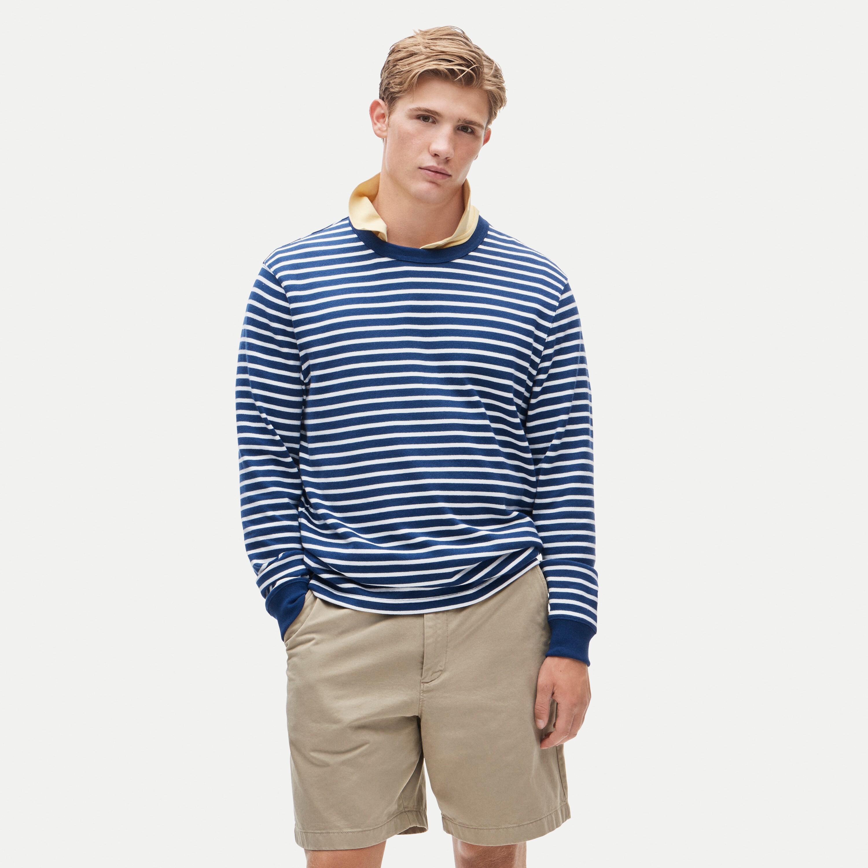 Long-sleeve crewneck in striped maritime jersey