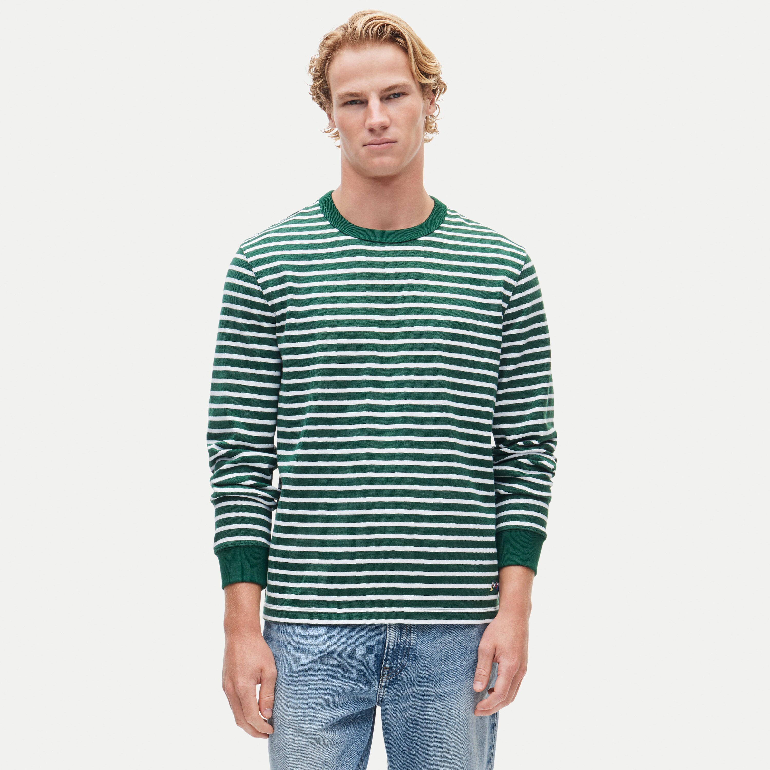 Long-sleeve crewneck in striped maritime jersey