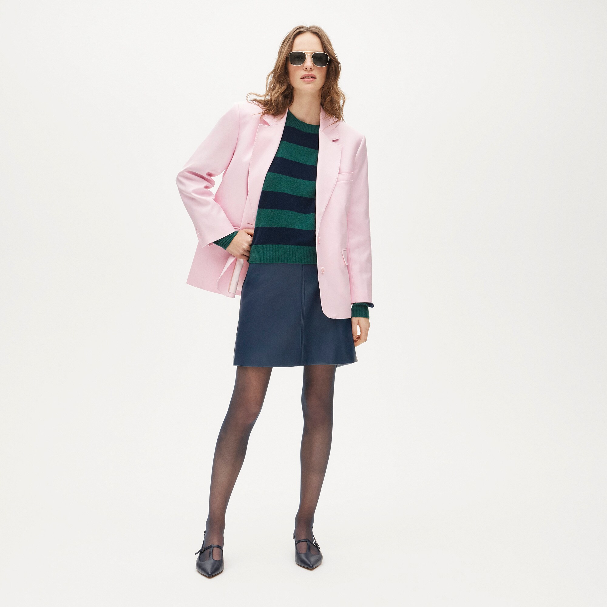 Cashmere blouson-sleeve sweater in stripe