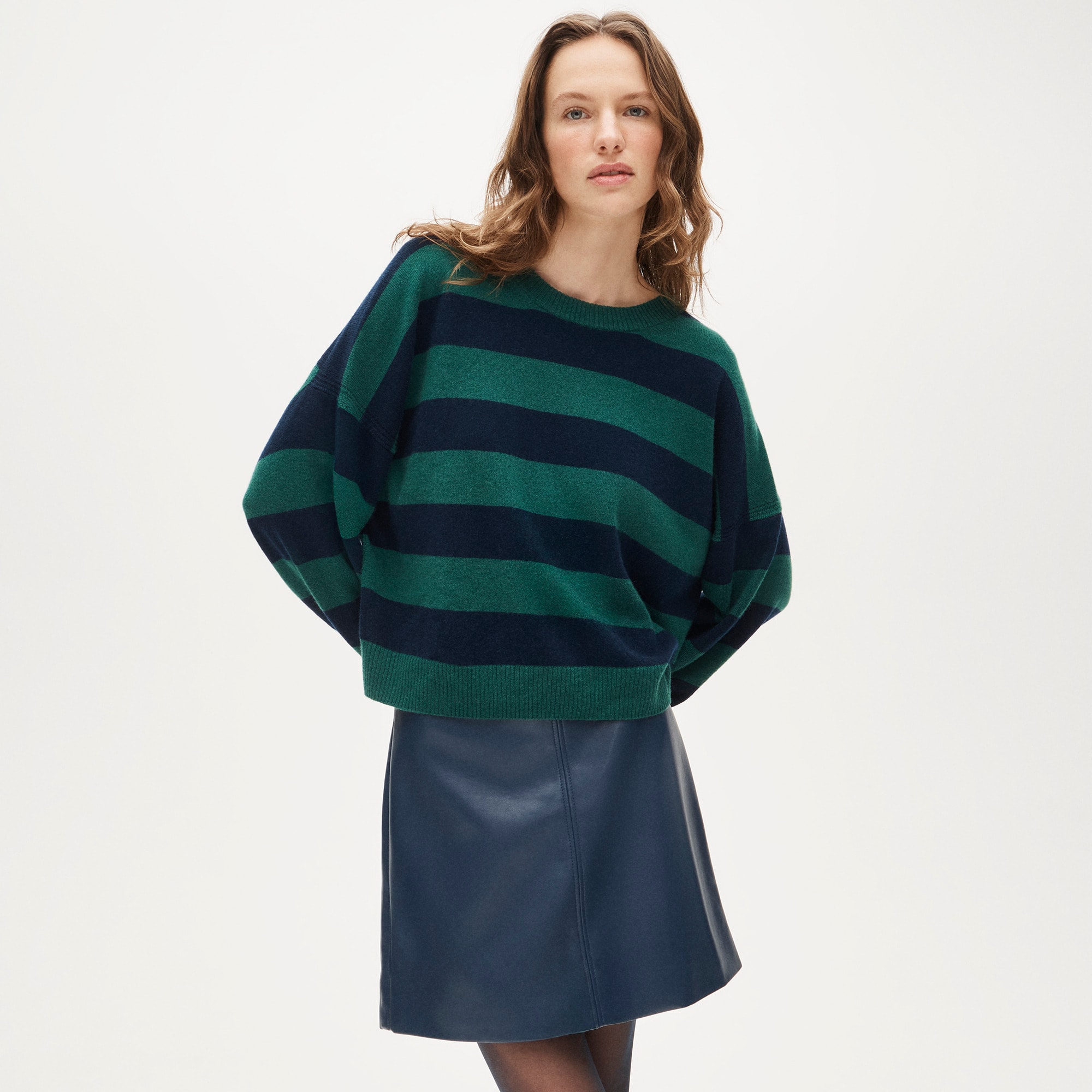 Cashmere blouson-sleeve sweater in stripe - image 2