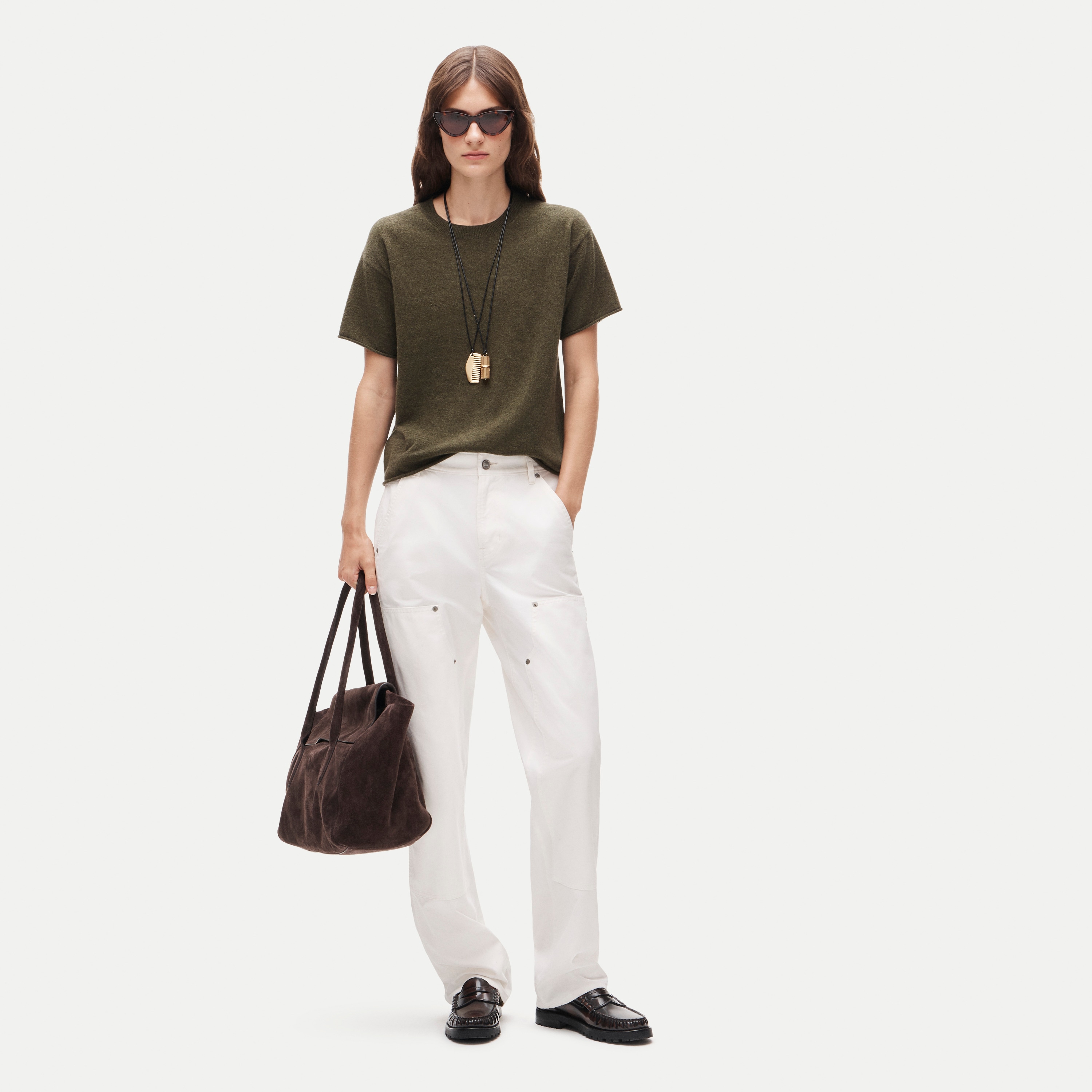 Rolled cashmere relaxed sweater-tee - thumbnail 2