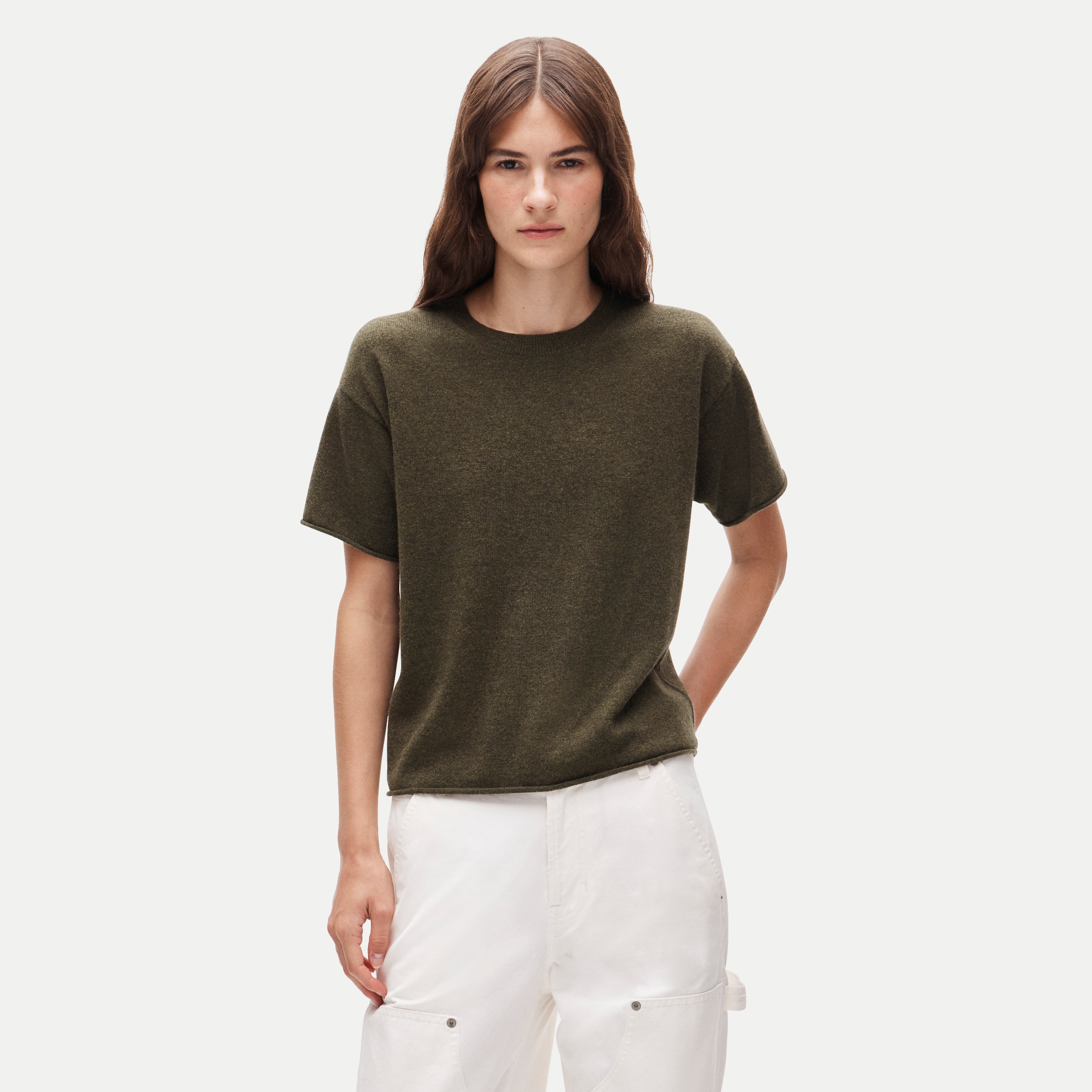 Rolled cashmere relaxed sweater-tee