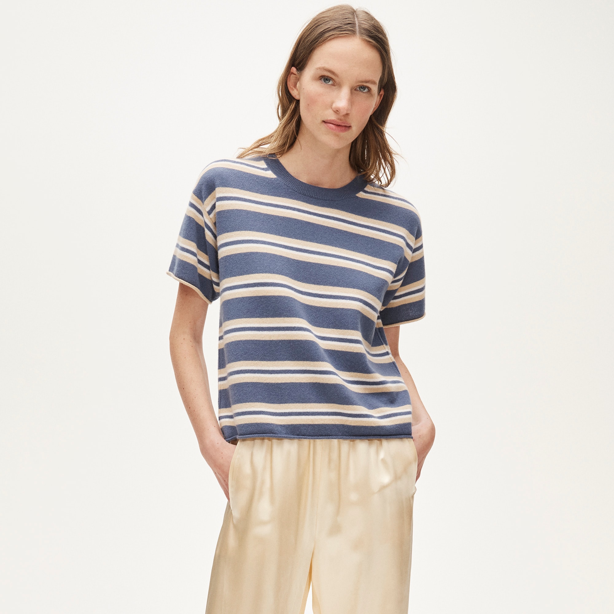 Cashmere relaxed T-shirt in stripe - image 2