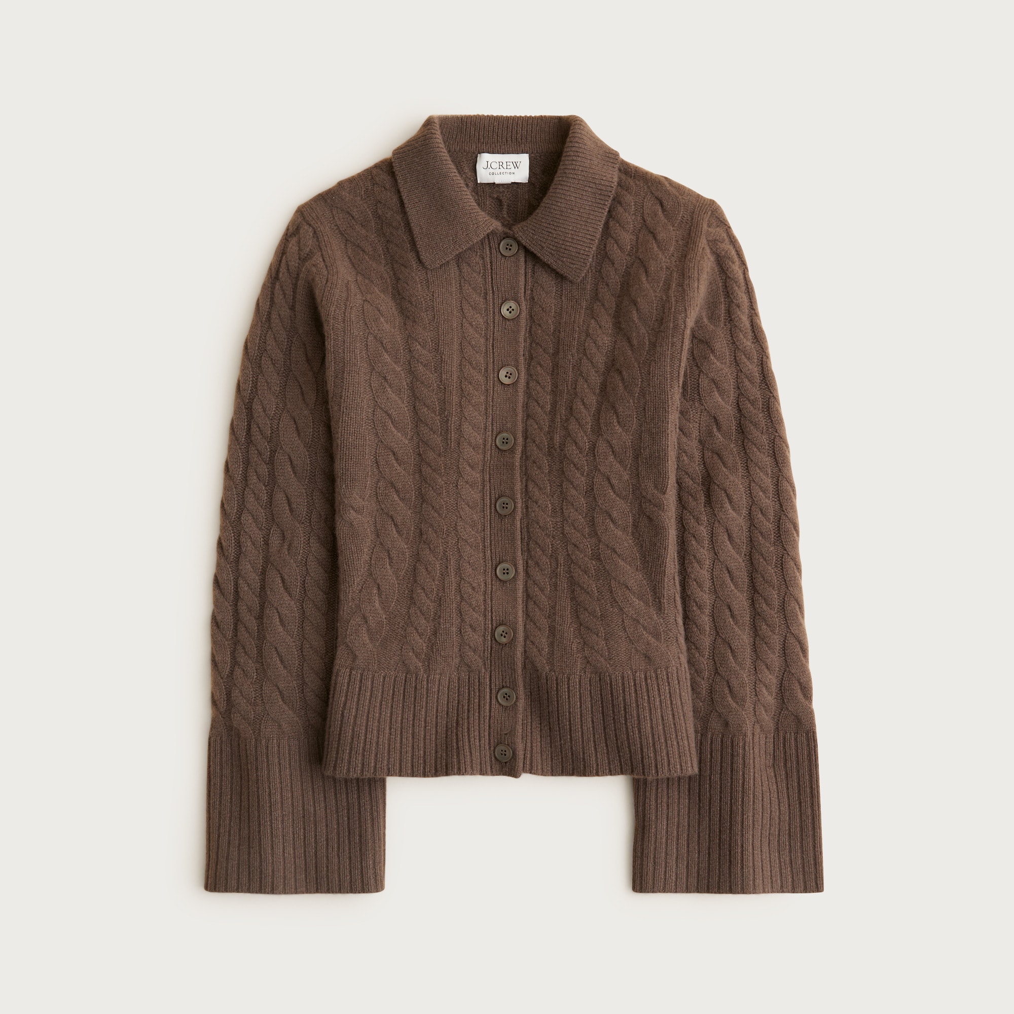 ORIMI オリミ　カシミヤ混 シャーリング ウールニット ブラウン 2 Collection Cashmere Twisted Cable-knit Cardigan For Women | J.Crew