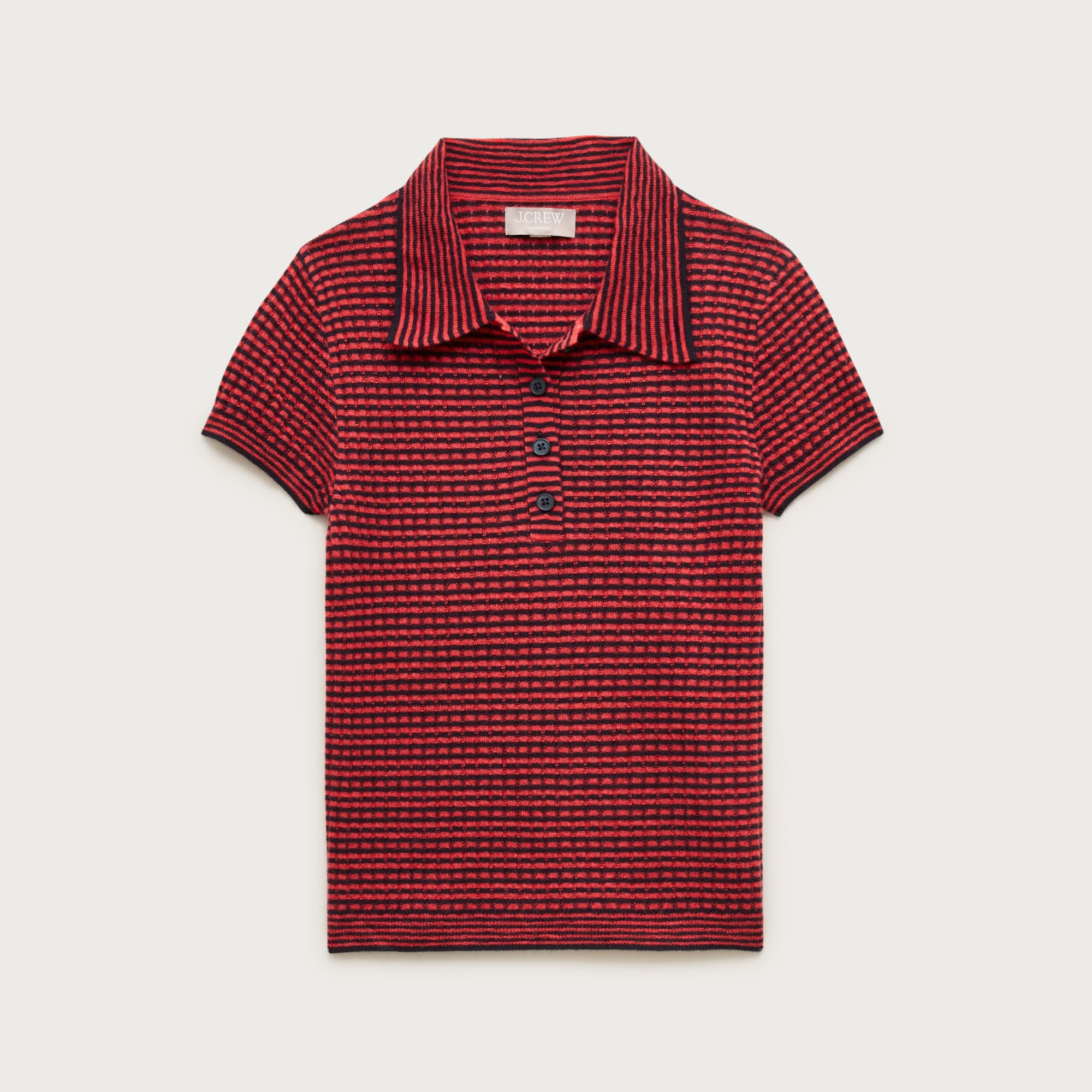 Featherweight ribbed cashmere short-sleeve sweater-polo in stripe