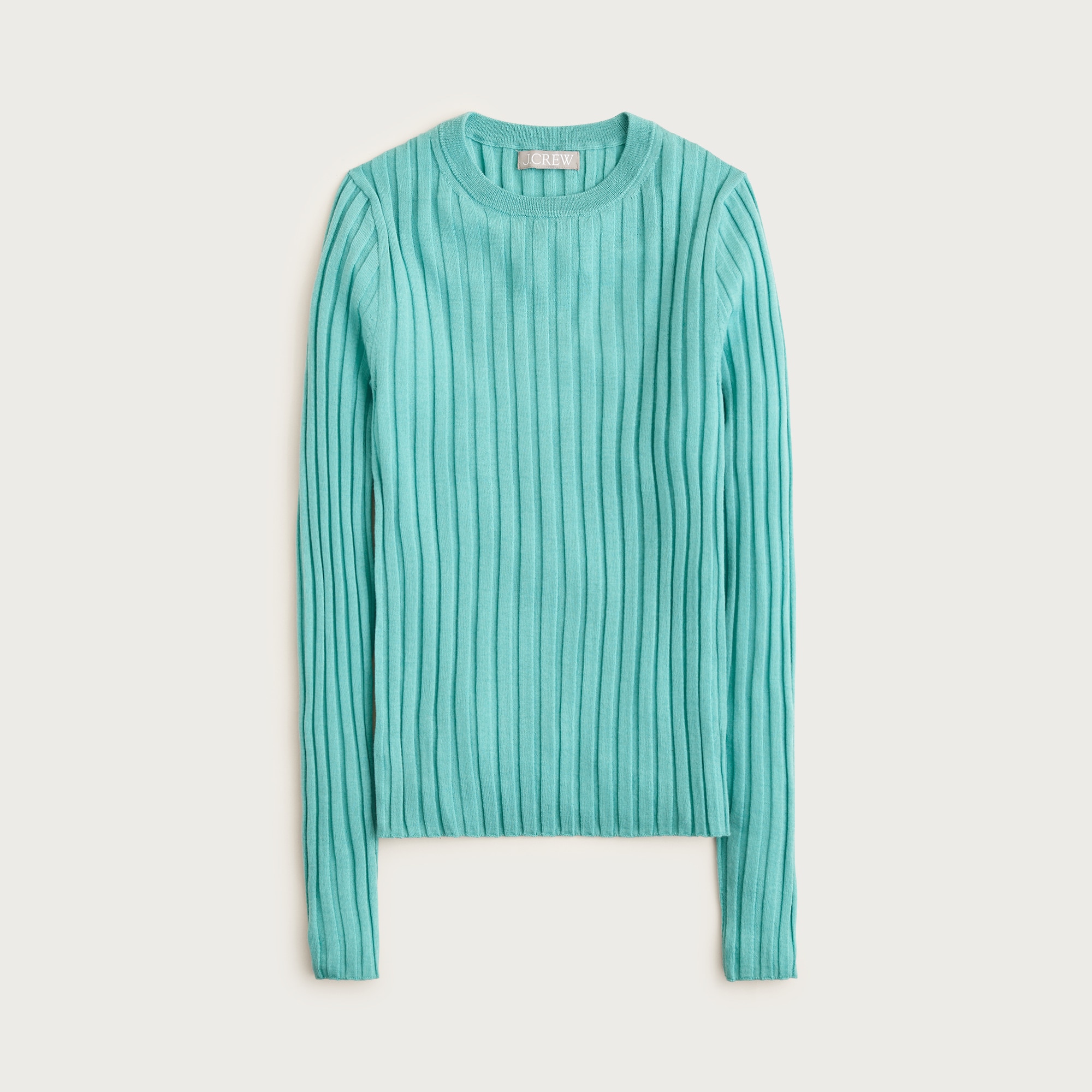 Wide-rib crewneck sweater-tee in merino wool