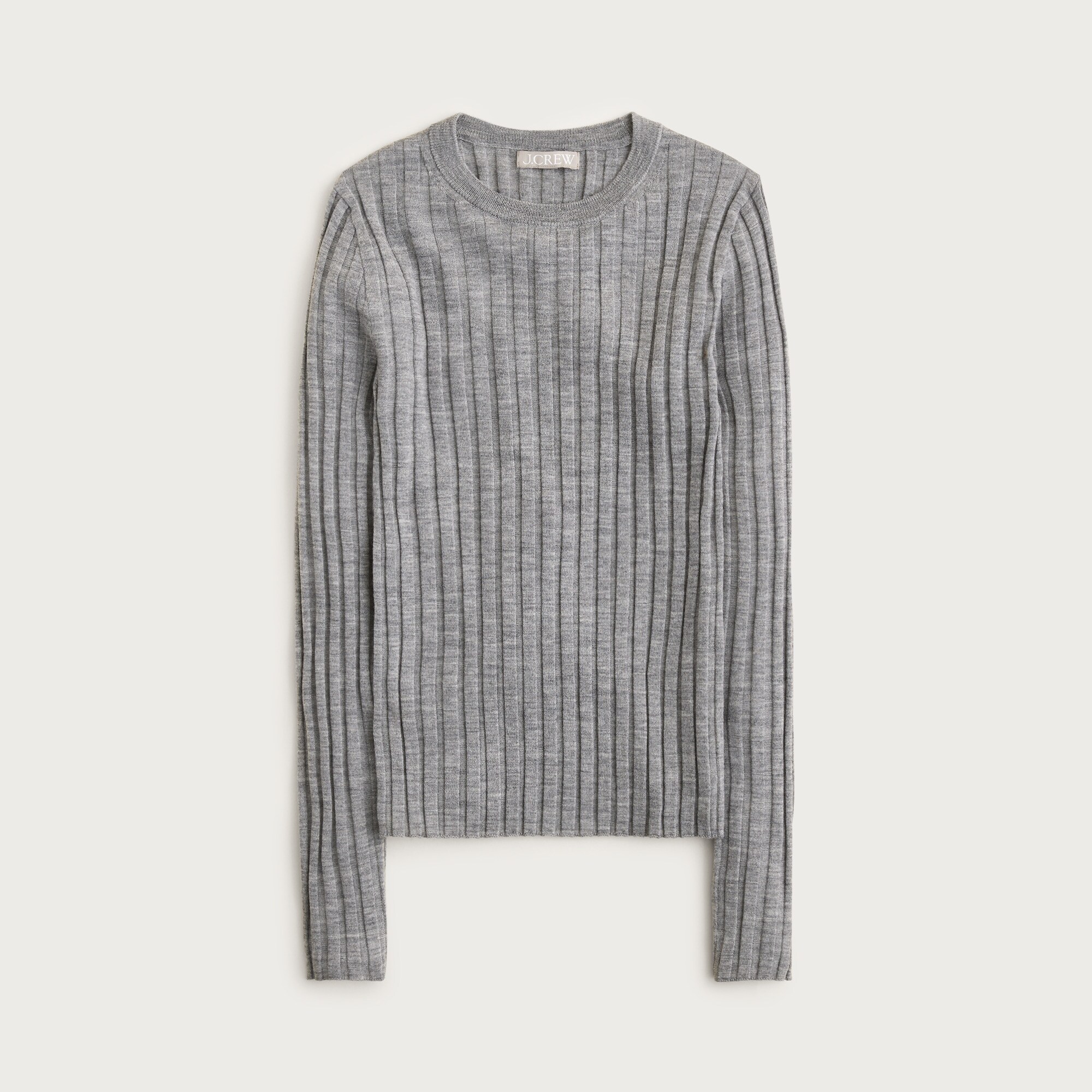 Wide-rib crewneck sweater-tee in merino wool