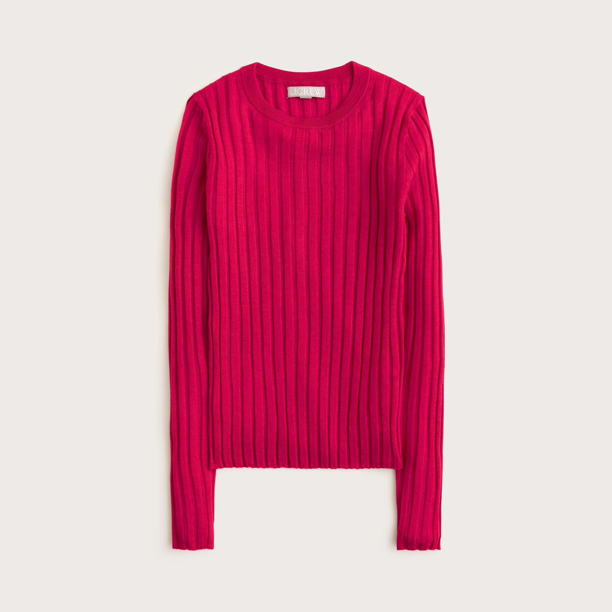 Wide-rib crewneck sweater-tee in merino wool