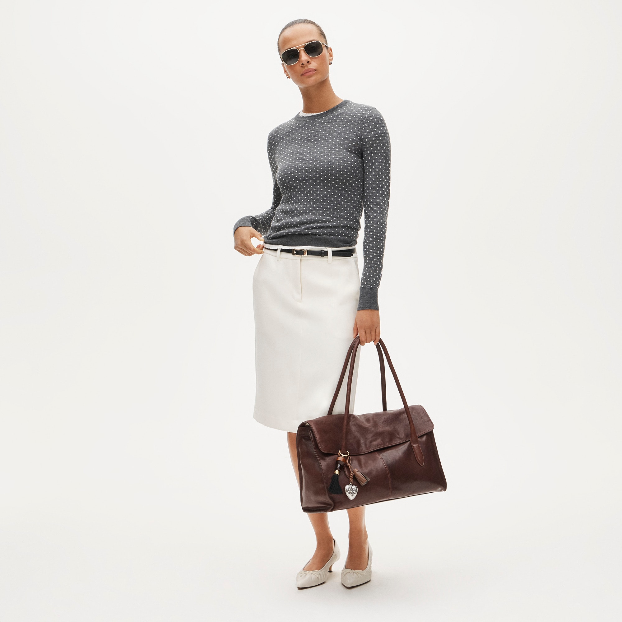 Carolyn fitted crewneck sweater in polka-dot merino wool