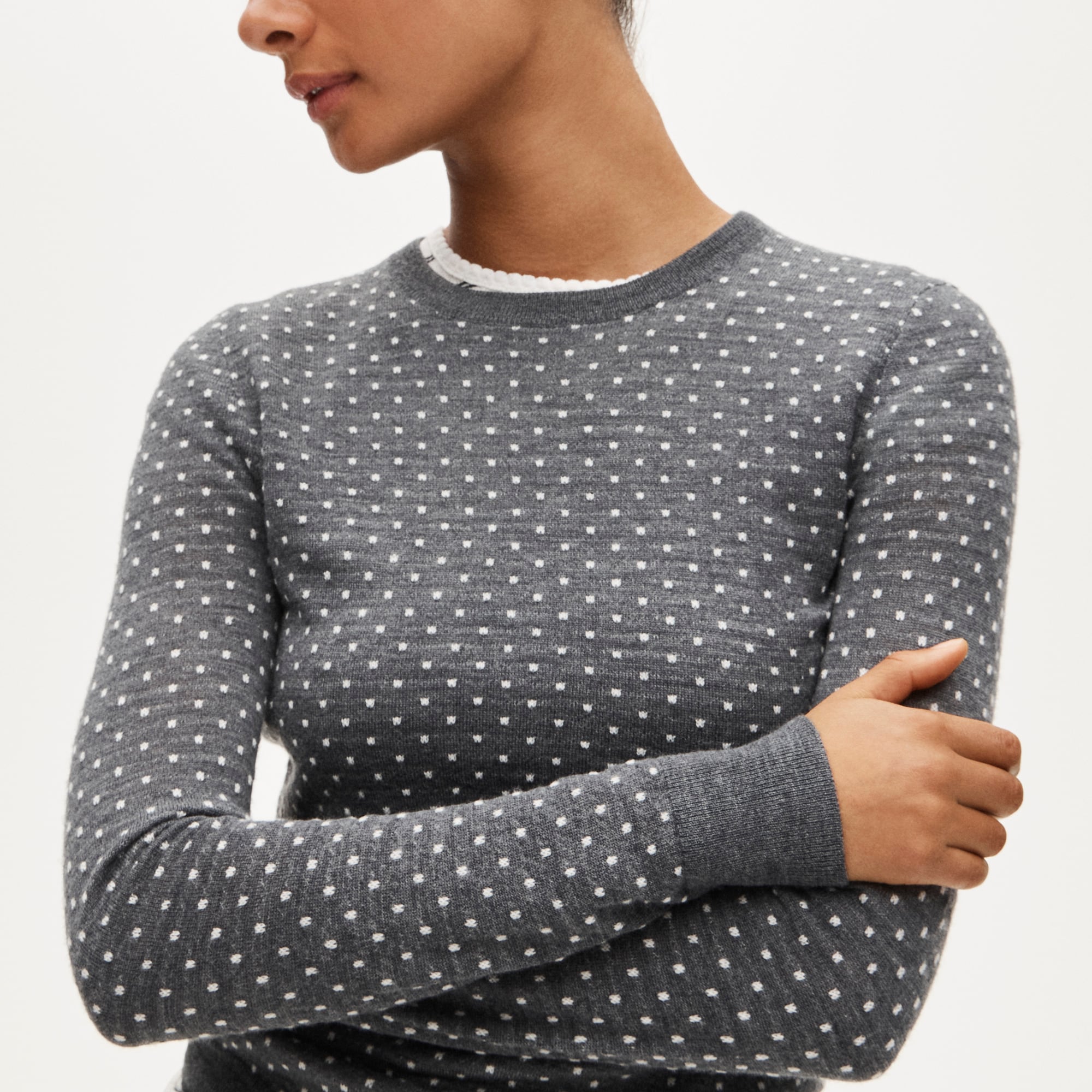 Carolyn fitted crewneck sweater in polka-dot merino wool