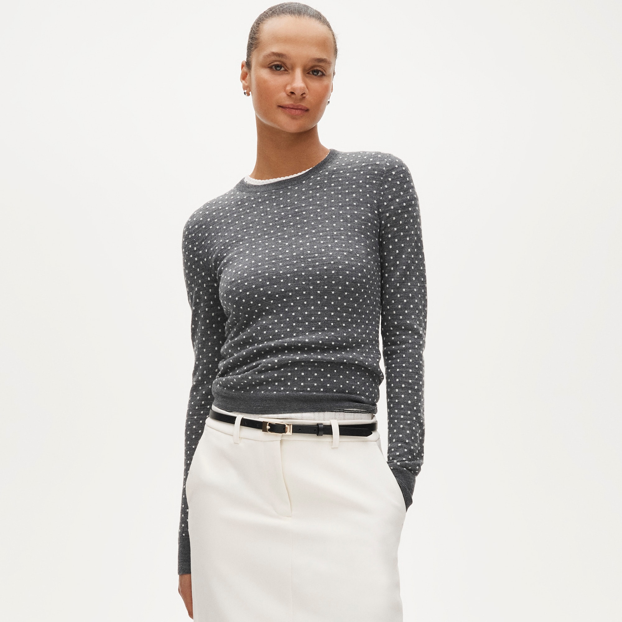 Carolyn fitted crewneck sweater in polka-dot merino wool