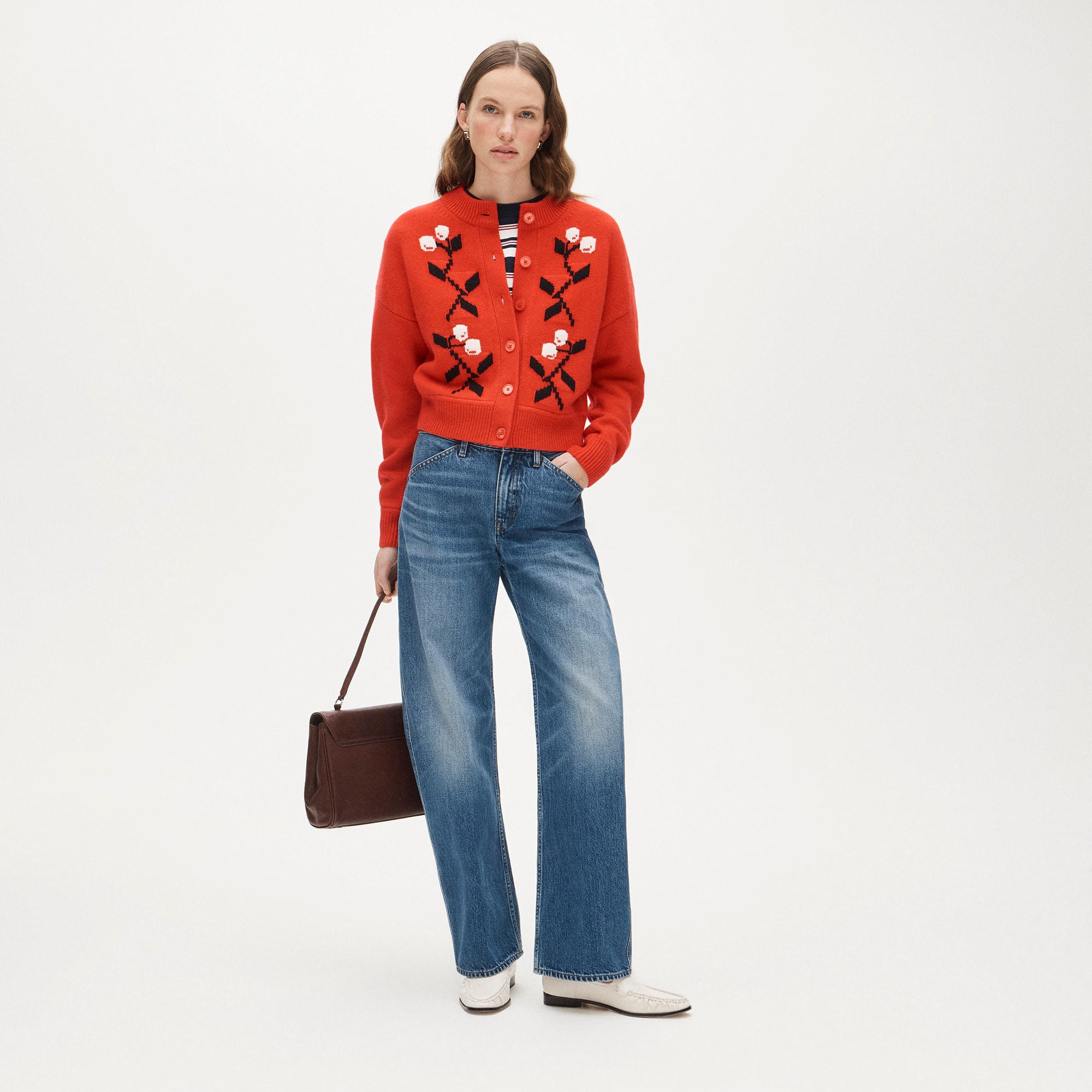 Vintage wool cardigan in cherry print - image 3