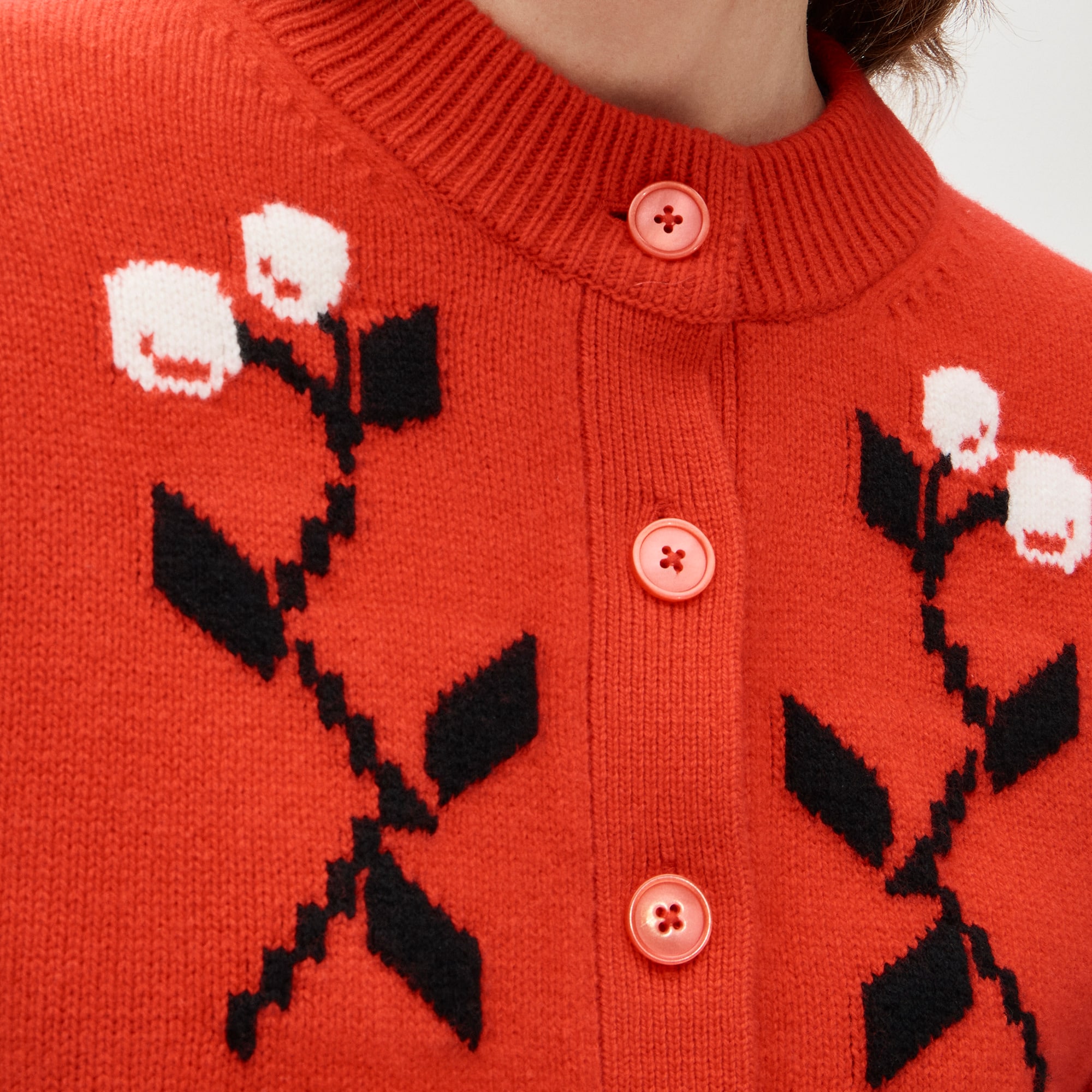 Vintage wool cardigan in cherry print - image 4