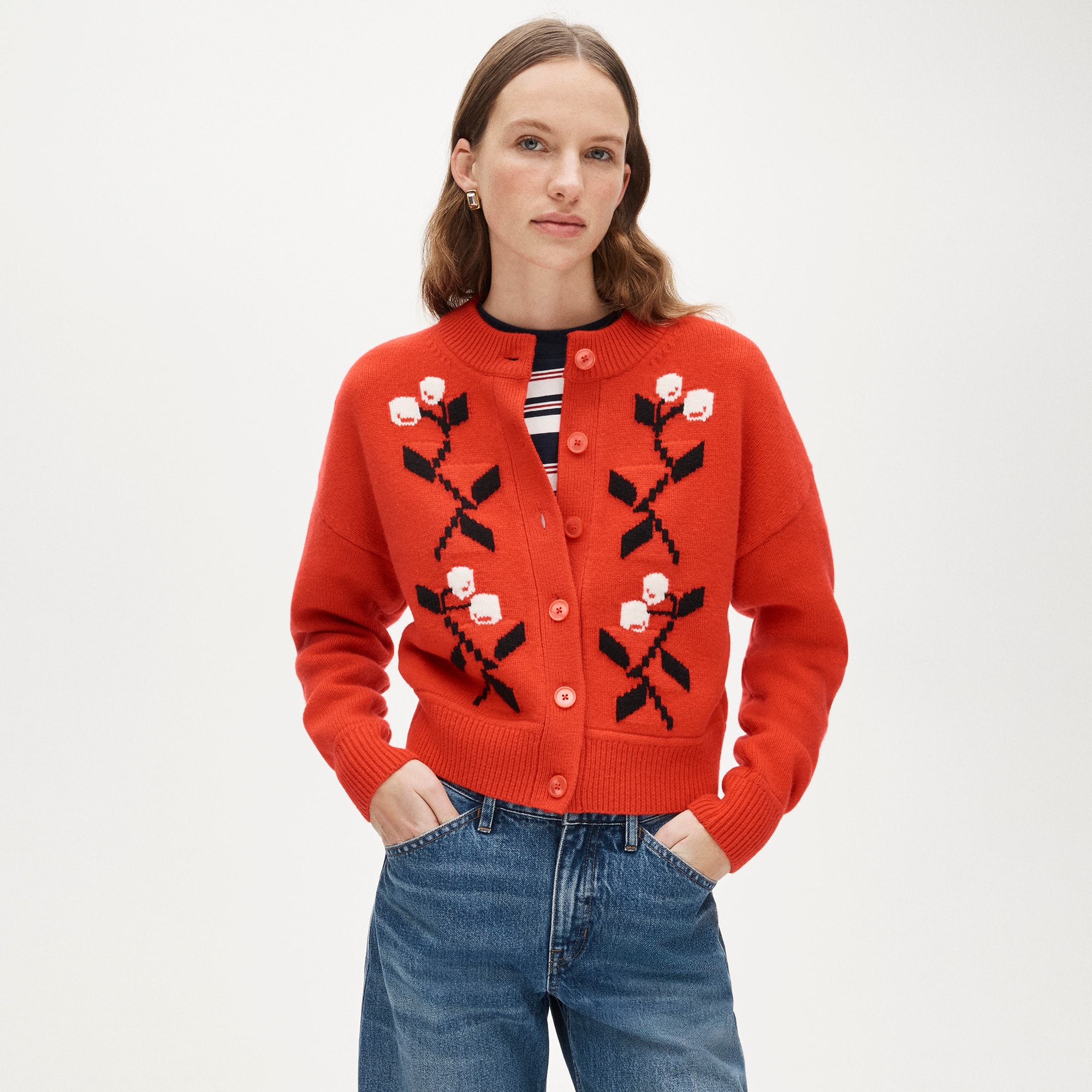 womens Vintage wool cardigan in cherry print