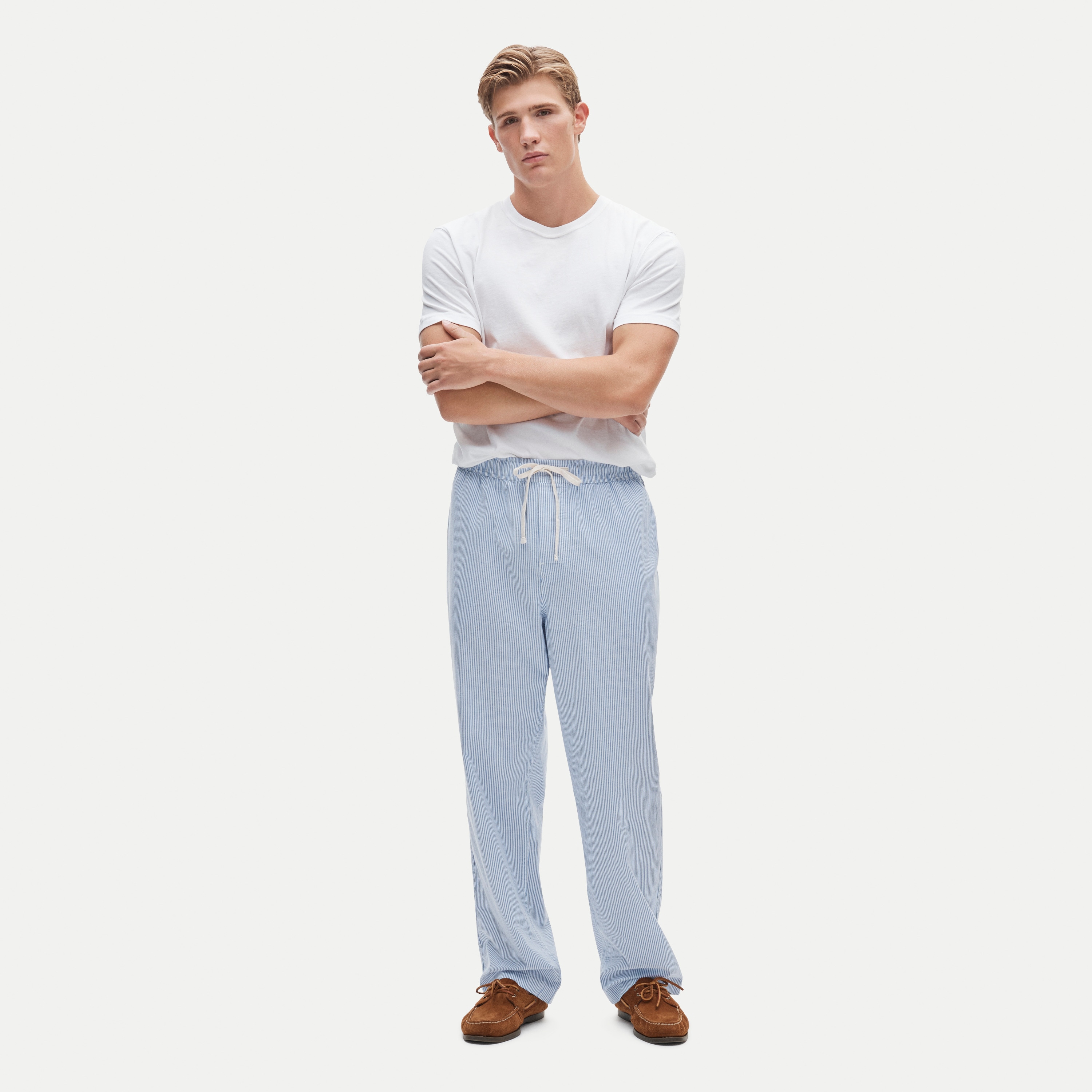 Broken-in oxford lounge pant in organic cotton stripe
