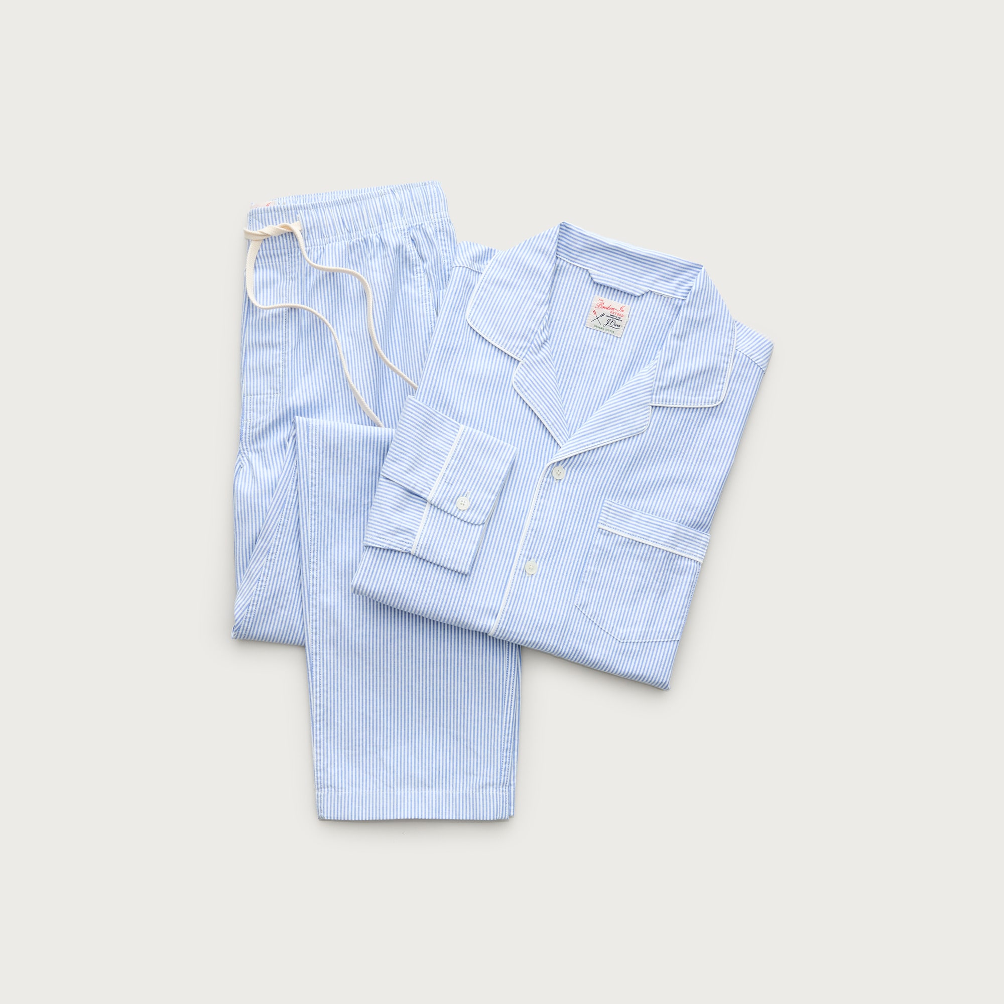  Broken-in oxford lounge set in  organic cotton stripe