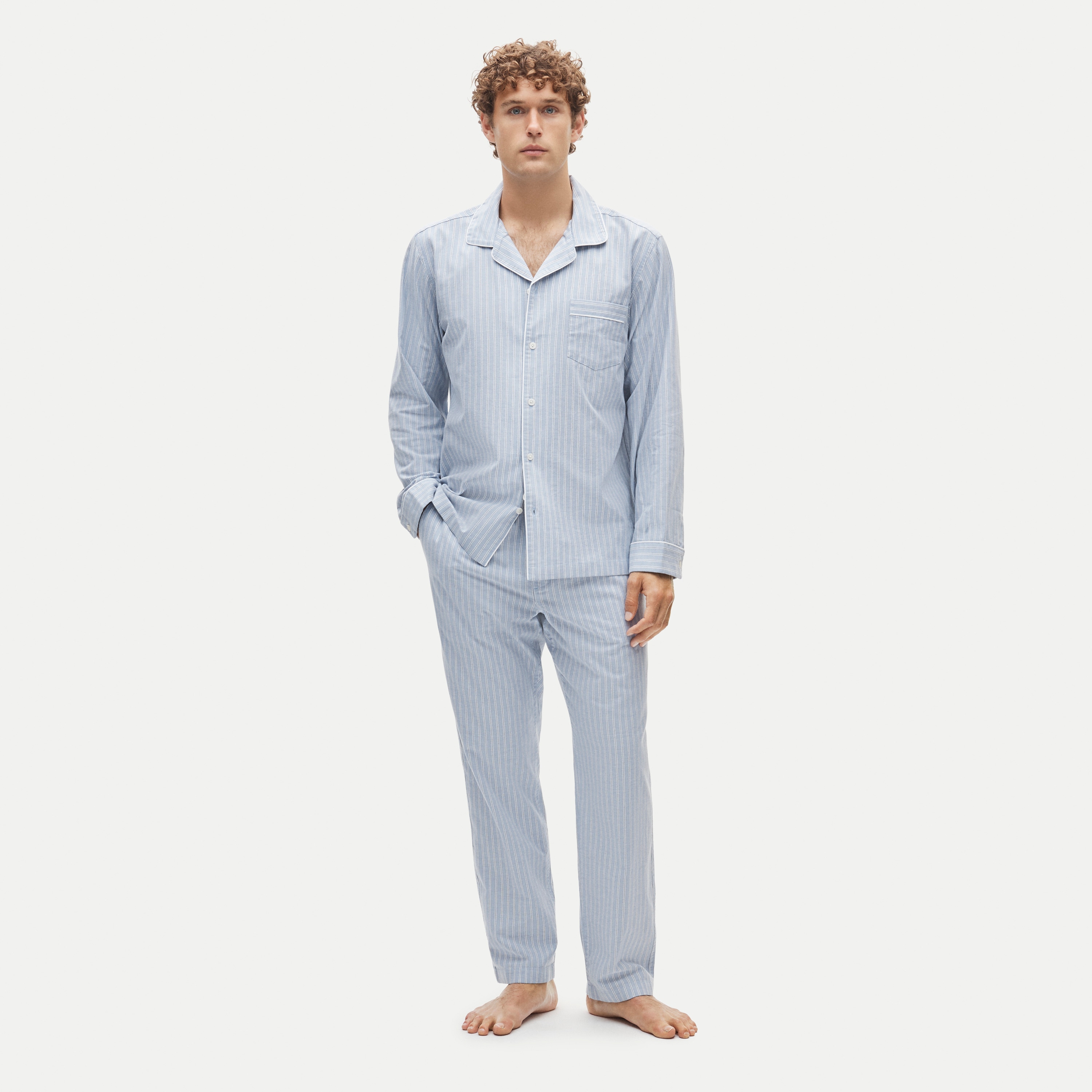 Broken-in oxford lounge set in organic cotton stripe