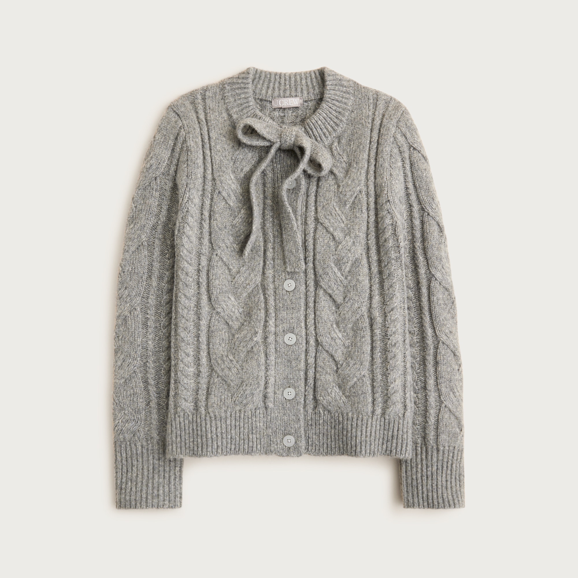 Cable-knit bow cardigan in wool blend