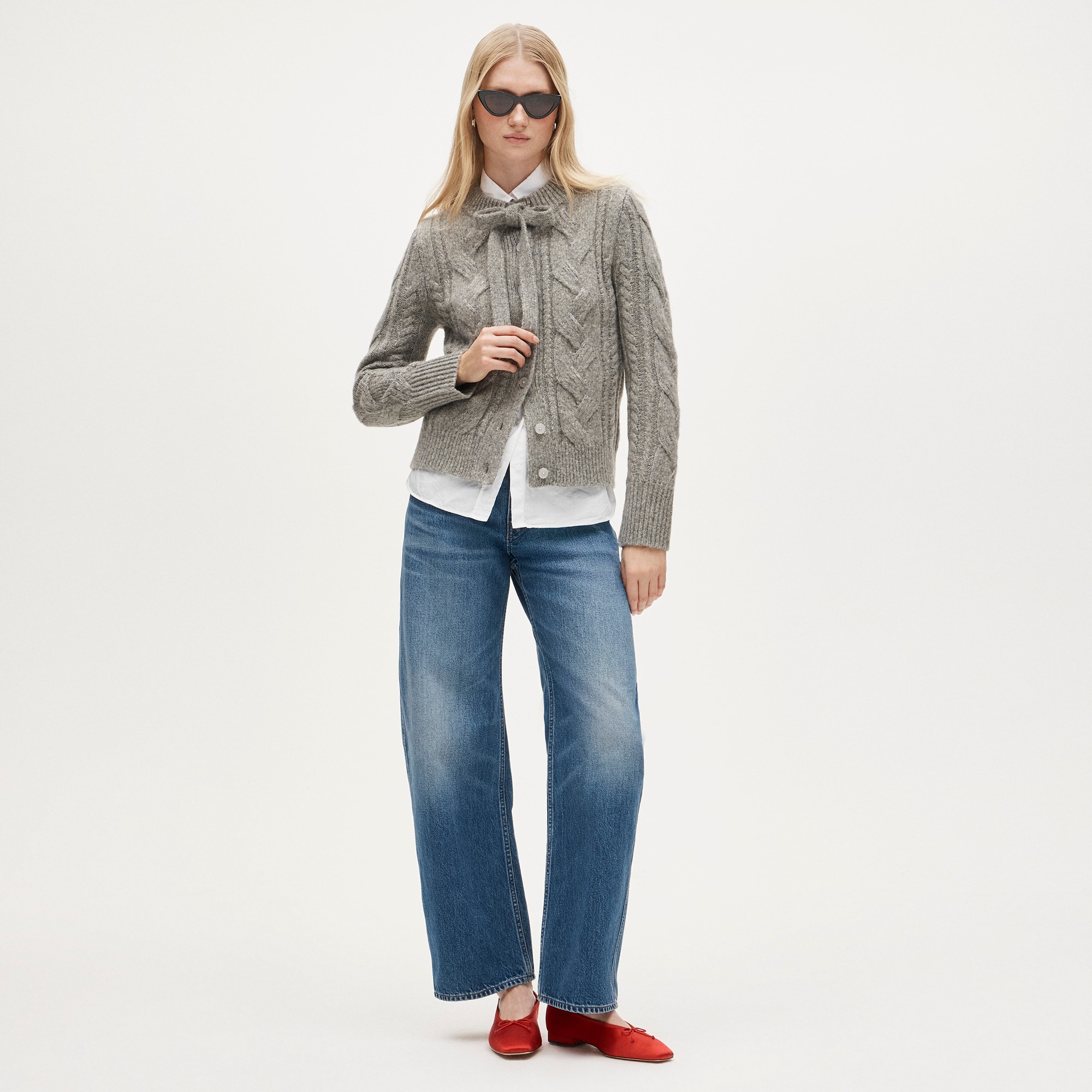 Cable-knit bow cardigan in wool blend - image 3