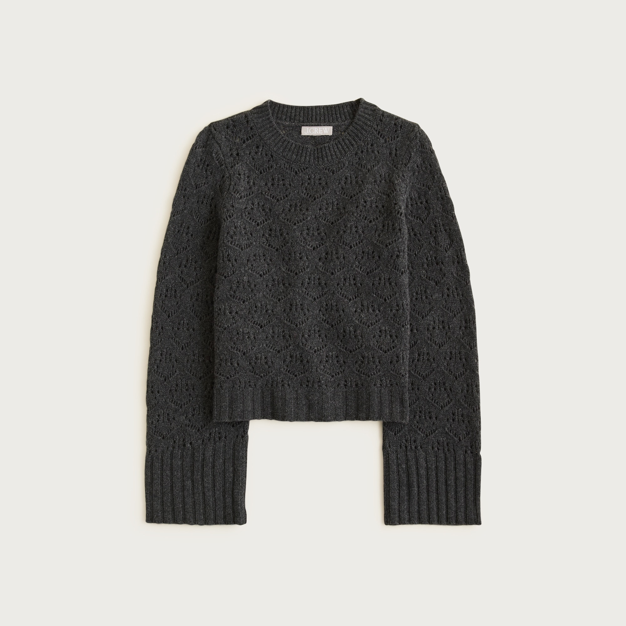 womens Wide-sleeve pointelle crewneck sweater in merino wool