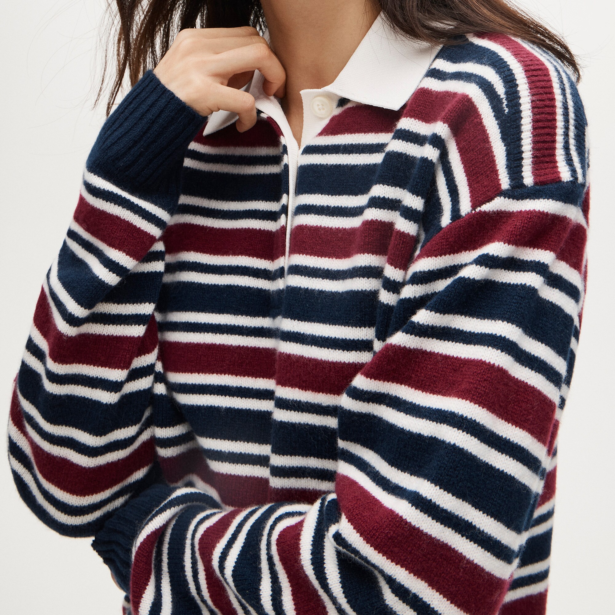 Relaxed sweater-polo in striped vintage wool