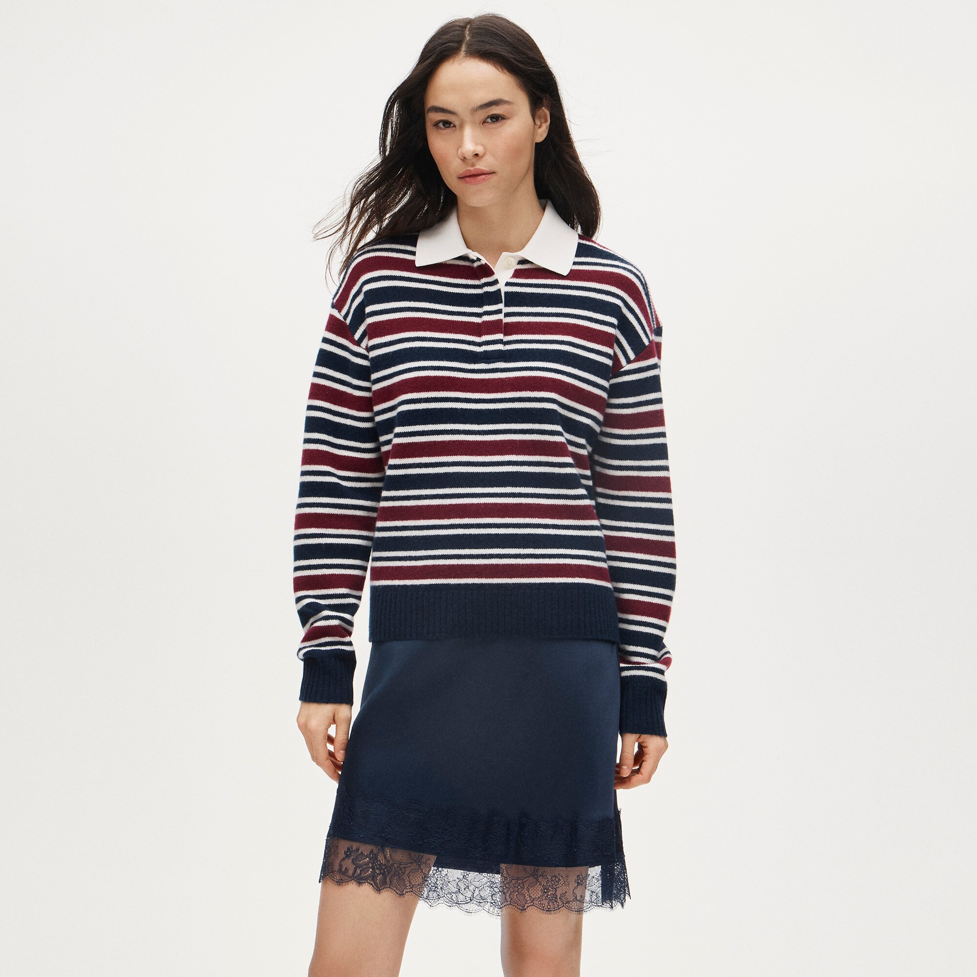 Relaxed sweater-polo in striped vintage wool