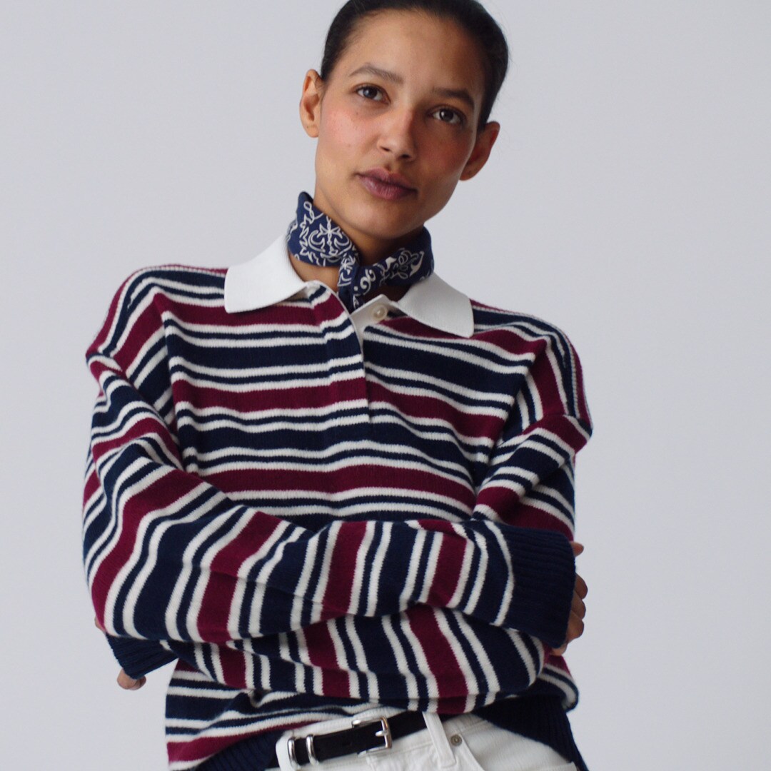 Relaxed sweater-polo in striped vintage wool