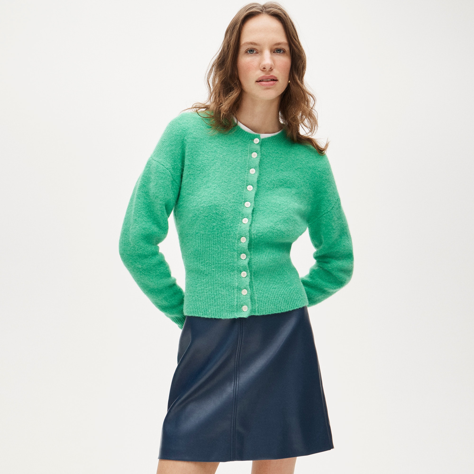 womens High rib cardigan in alpaca blend