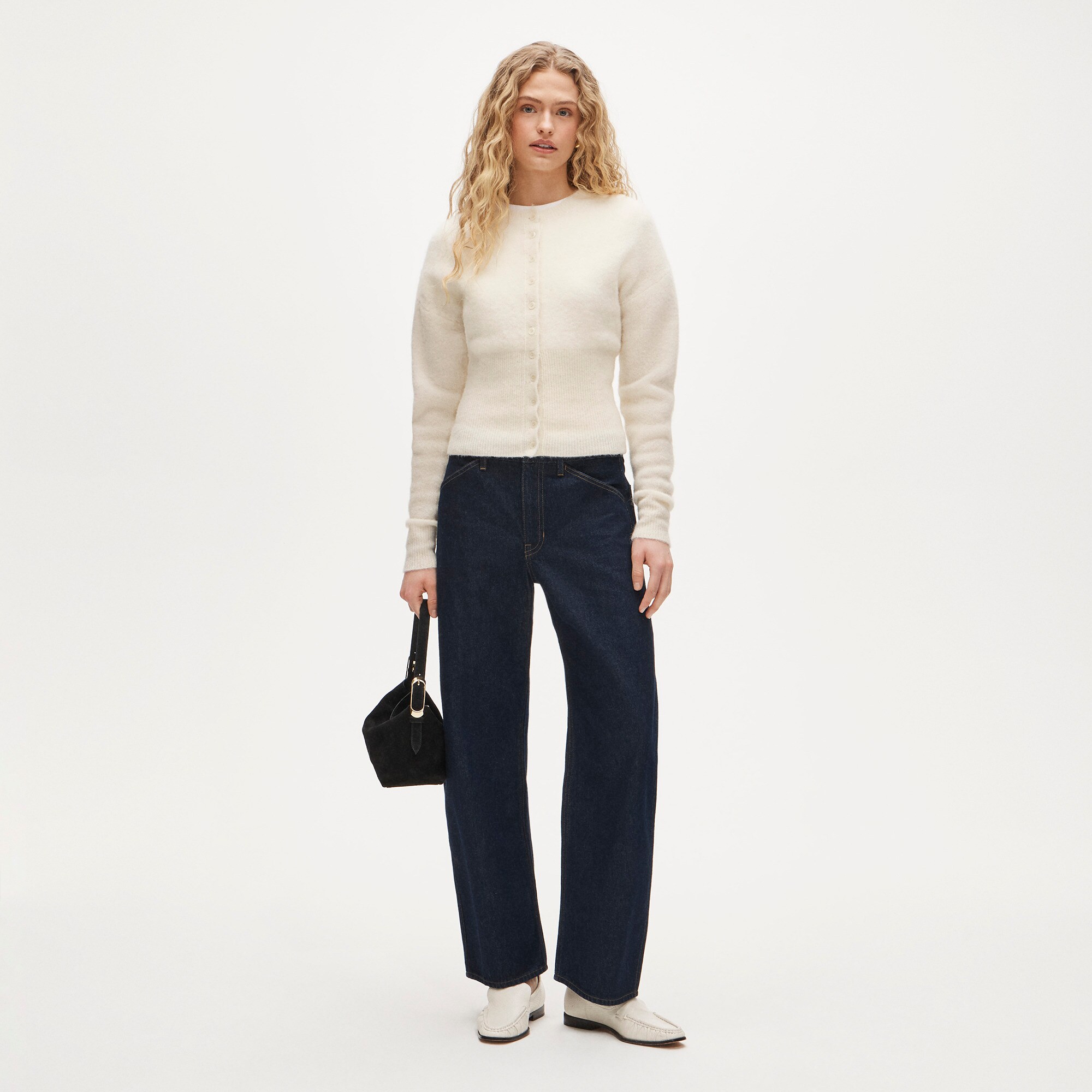 High rib cardigan in alpaca blend