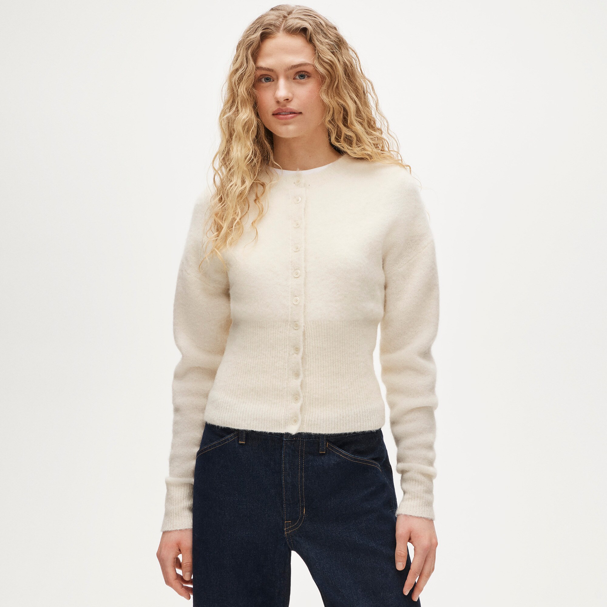 High rib cardigan in alpaca blend