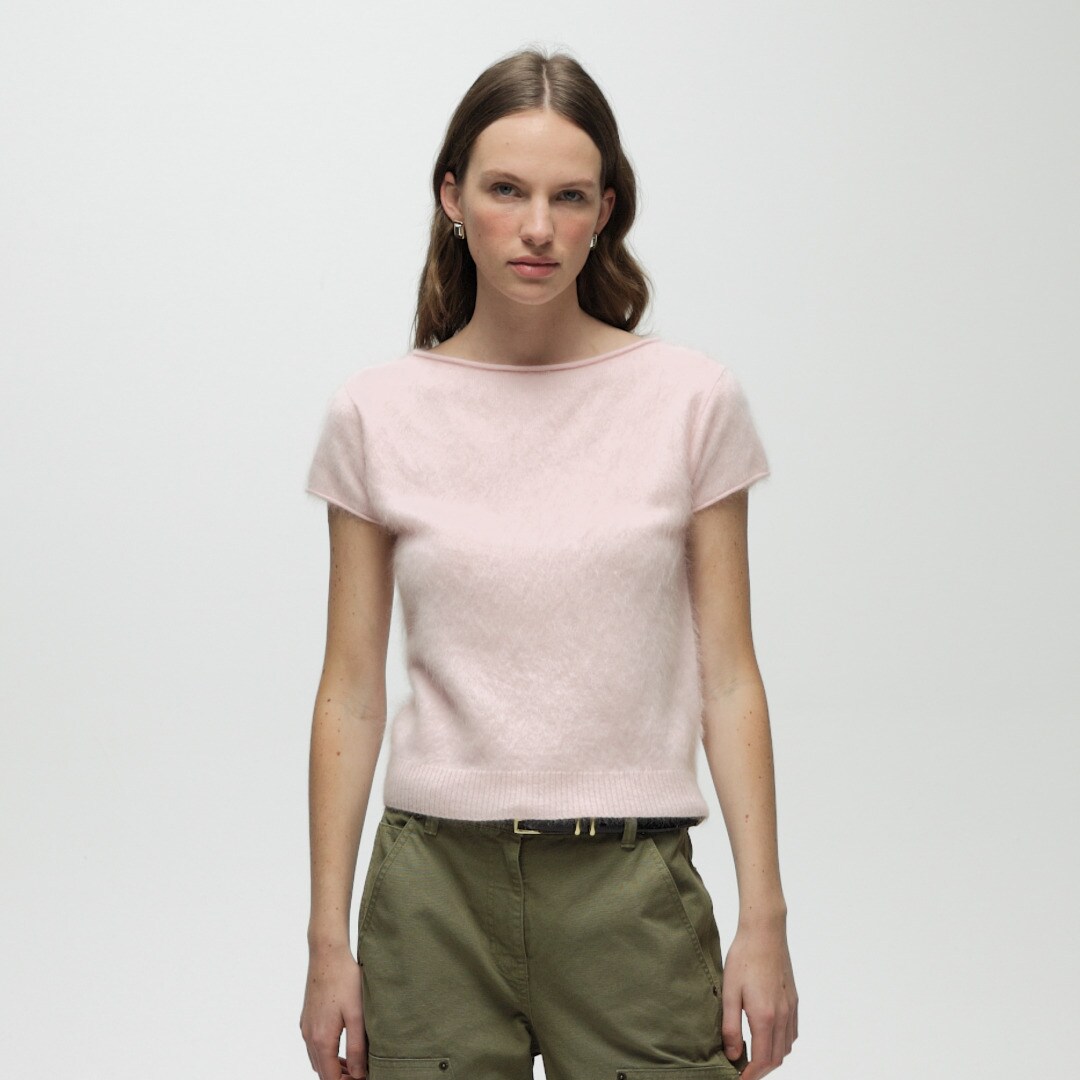 Brushed cashmere boatneck T-shirt