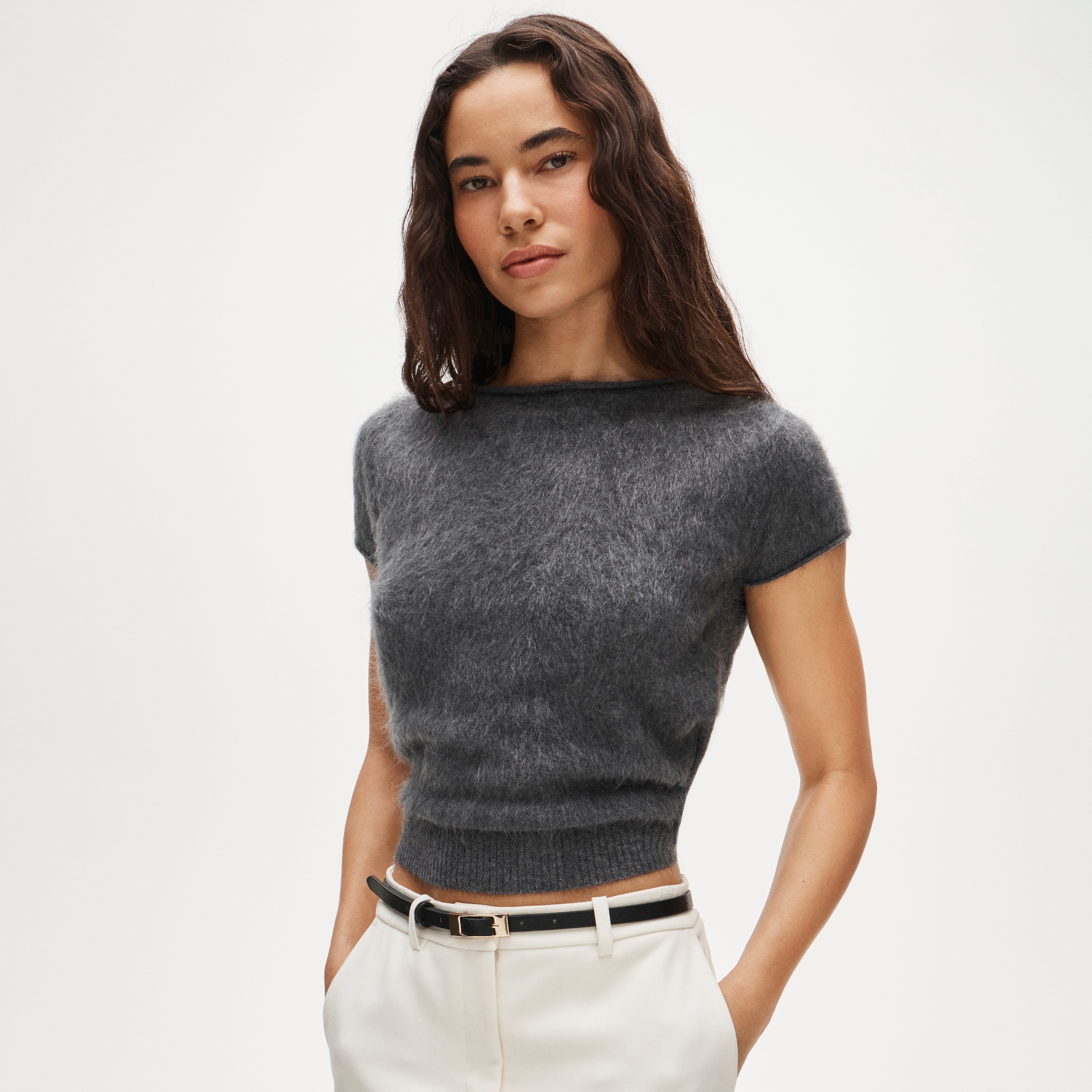 Brushed cashmere boatneck T-shirt