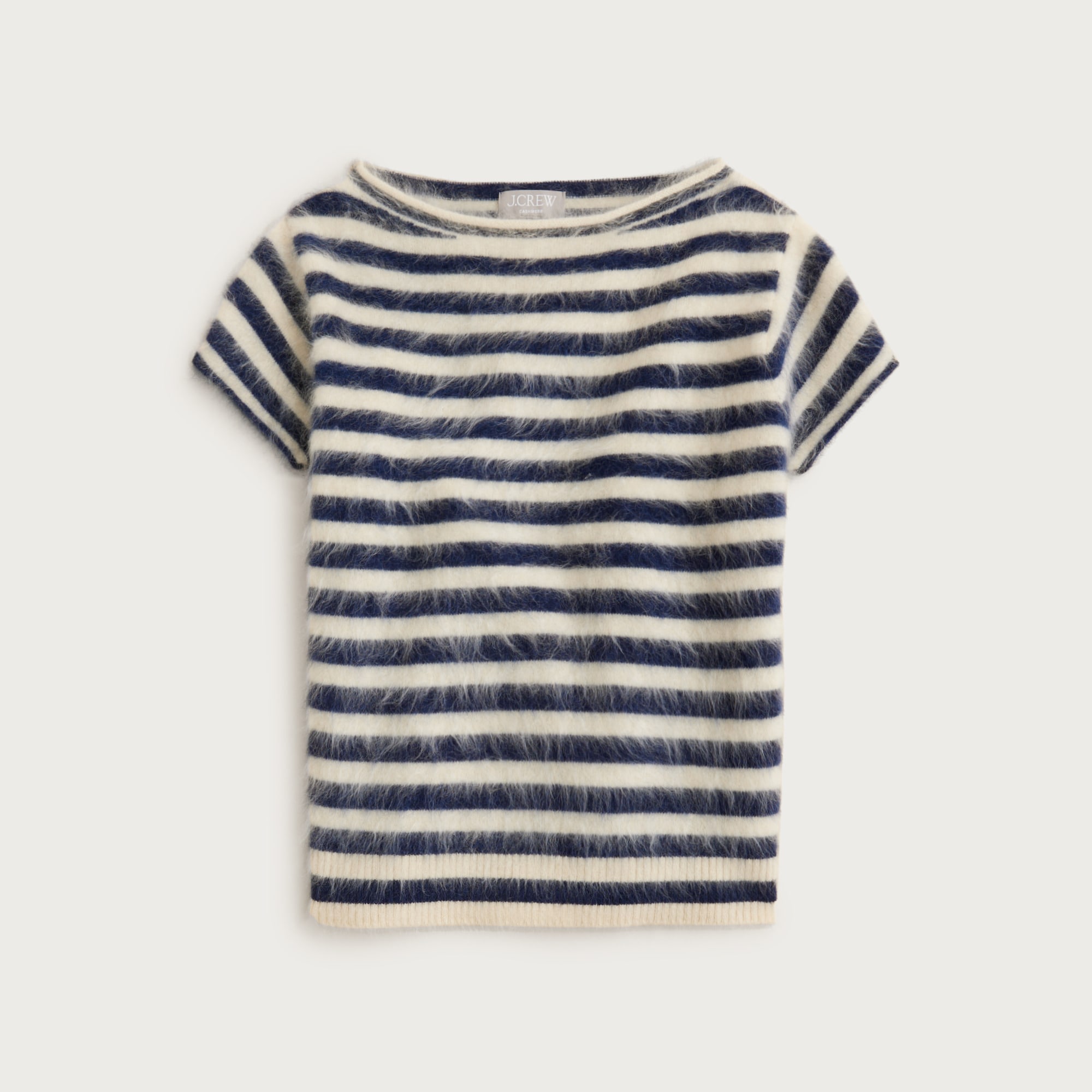 Brushed cashmere boatneck T-shirt in stripe