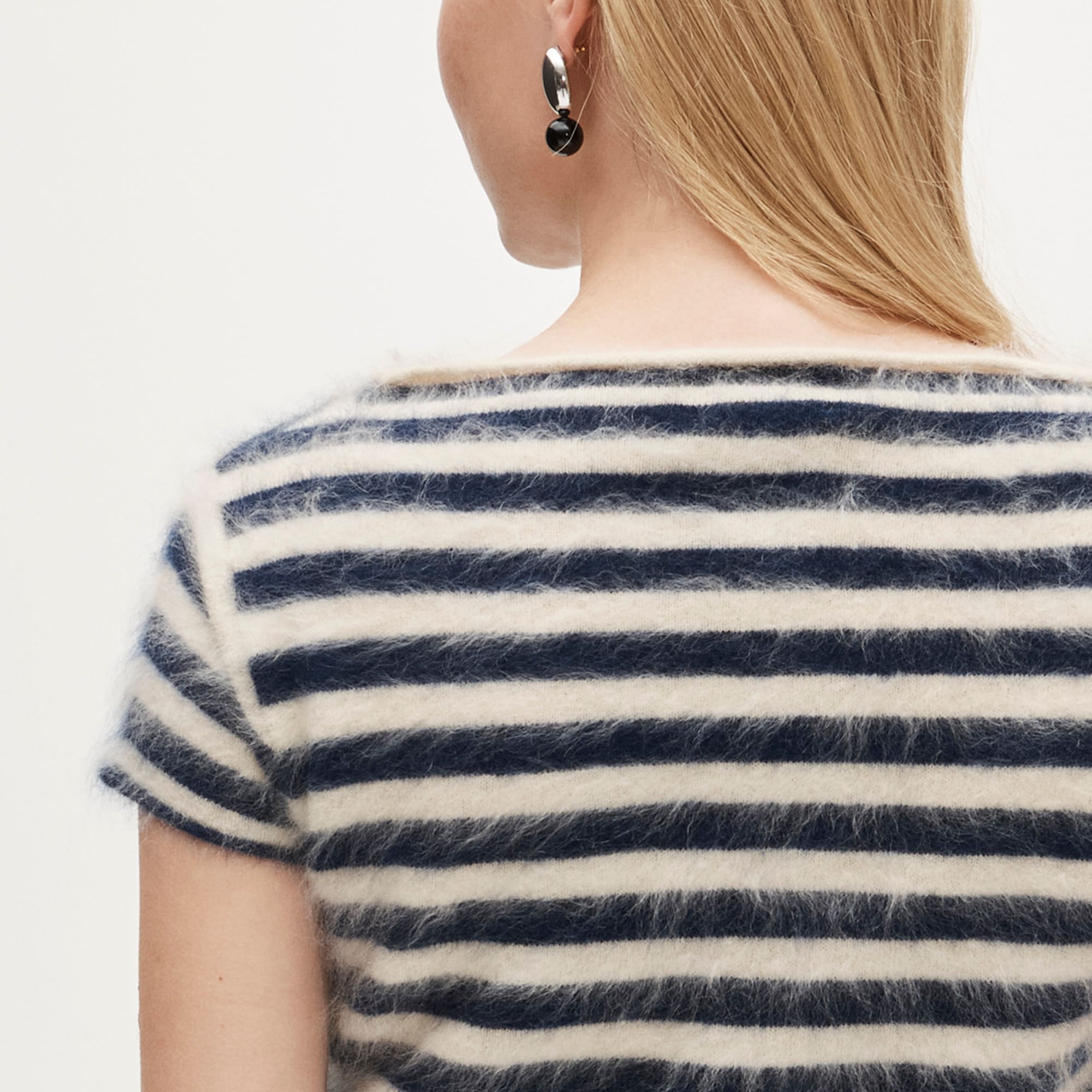 Brushed cashmere boatneck T-shirt in stripe