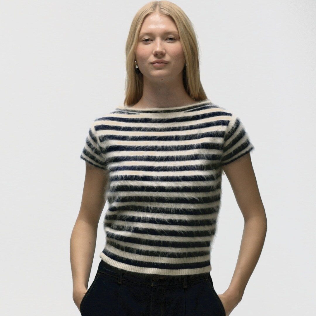 Brushed cashmere boatneck T-shirt in stripe
