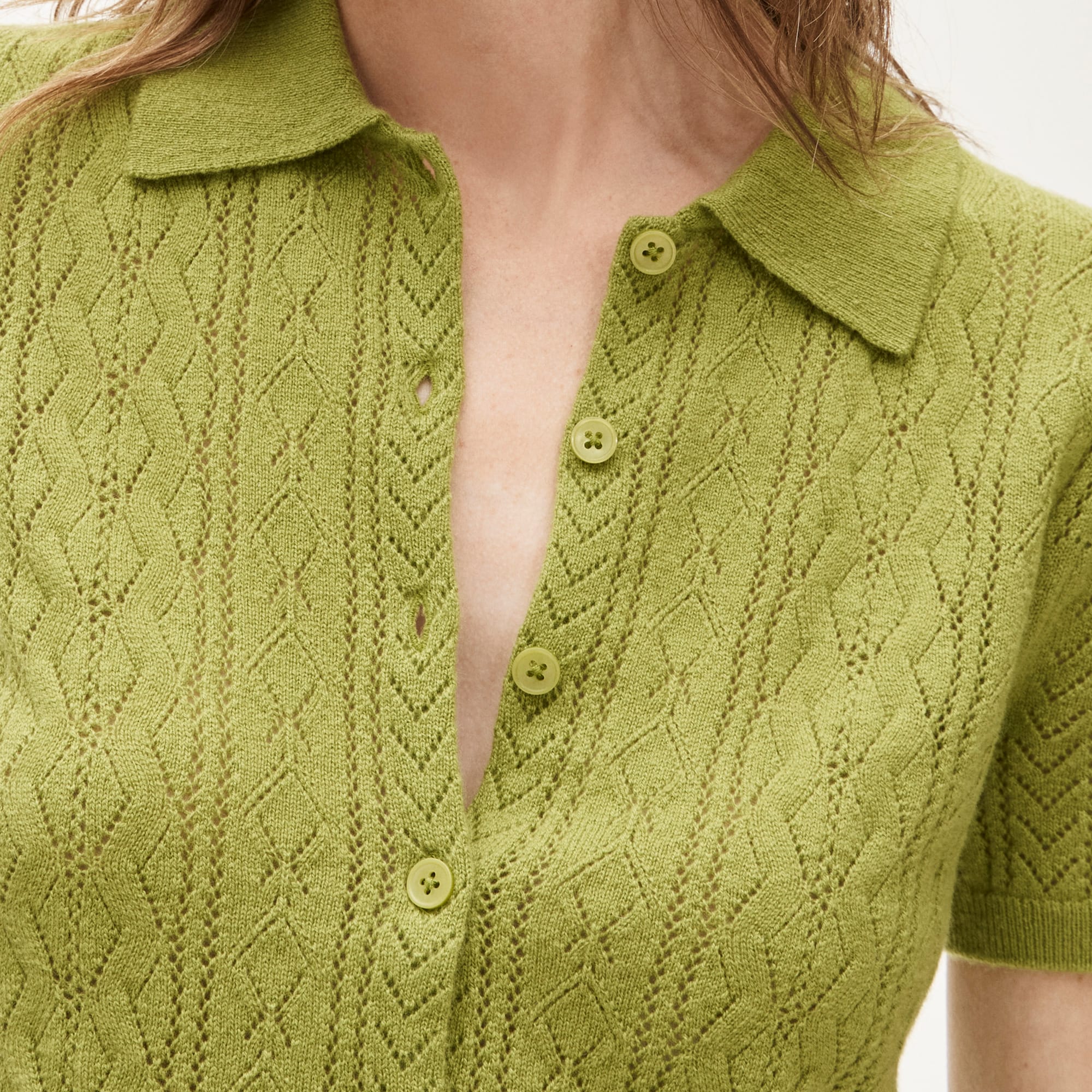 Cashmere pointelle button-up short-sleeve cardigan - image 4